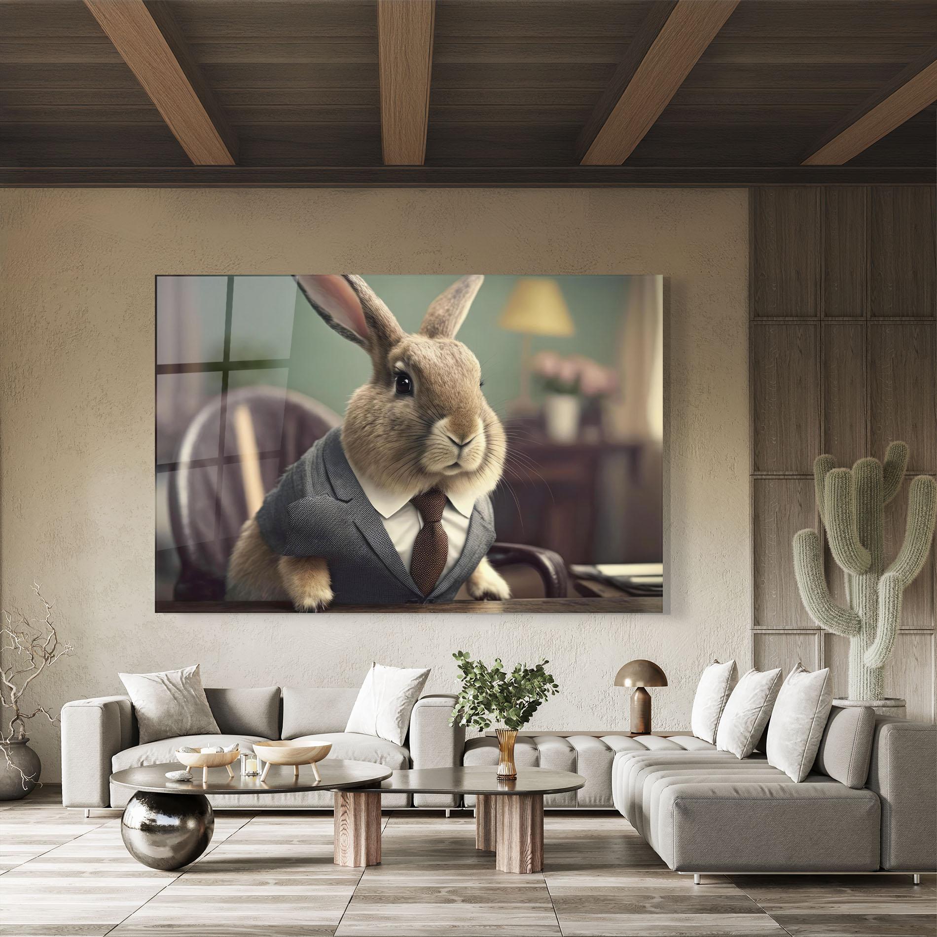 Tablou Sticla Business Suit Bunny mockup 8