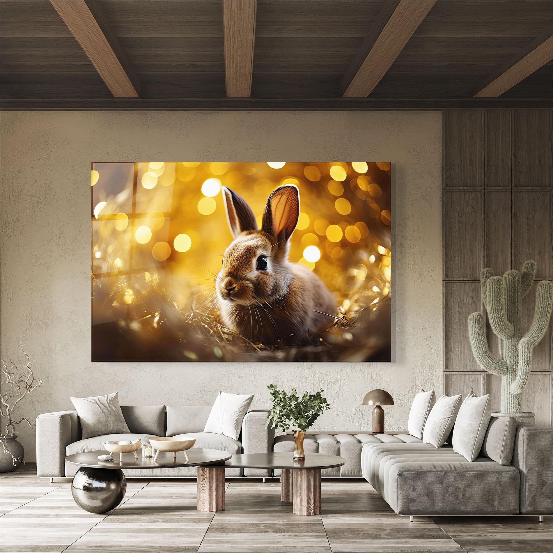 Tablou Sticla Gold Lights Bunny mockup 8