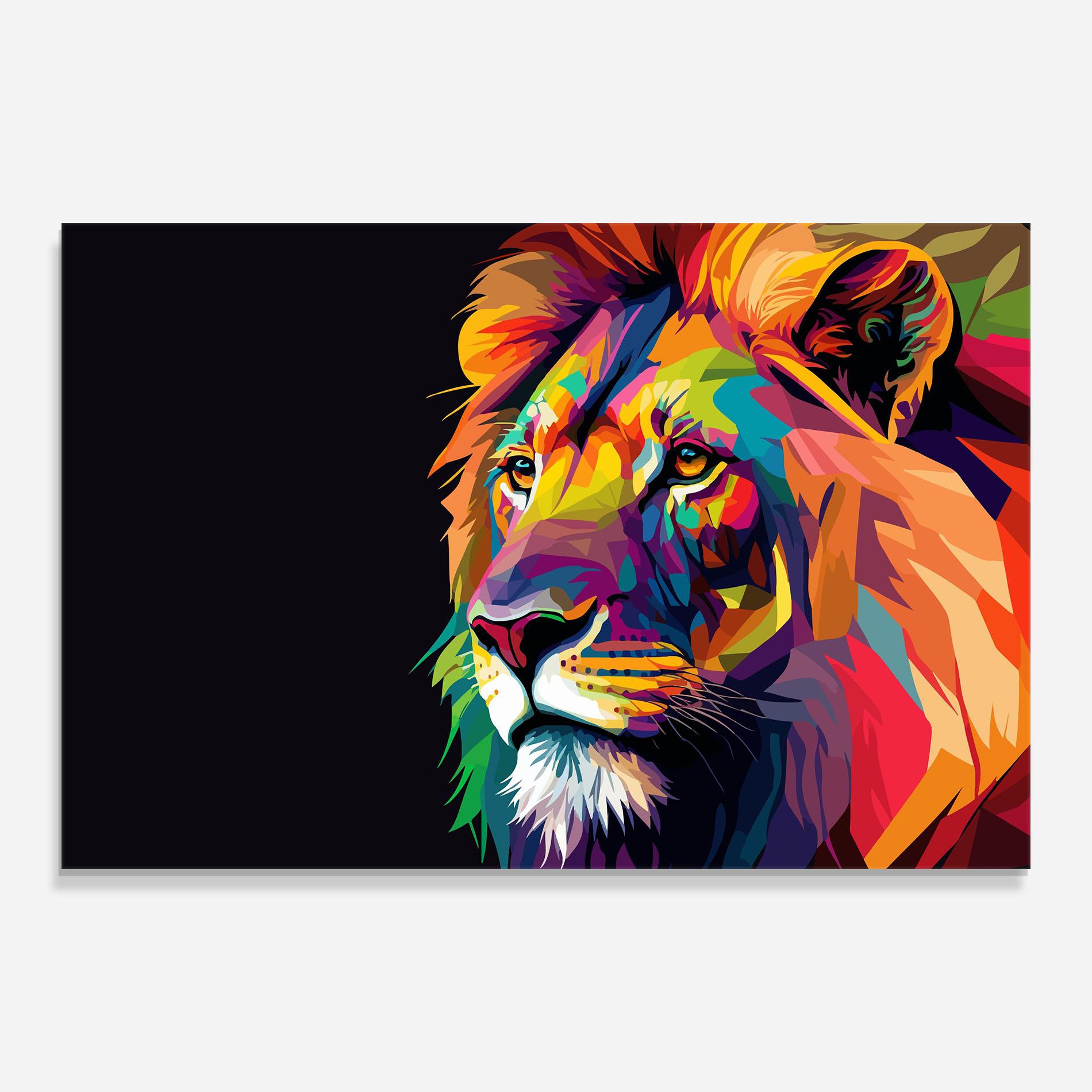 Tablou Sticla Colorful Lion mockup 0