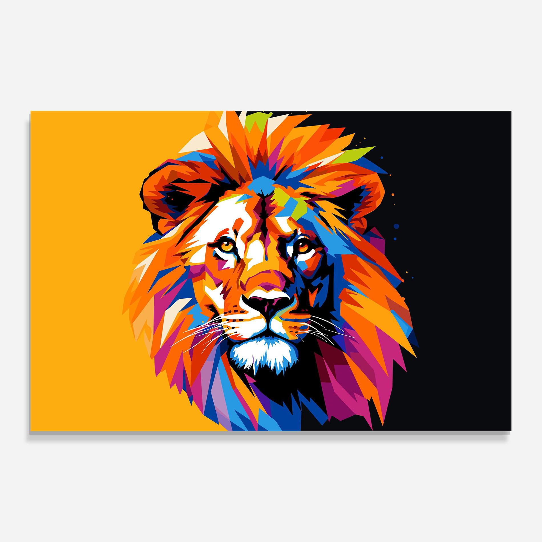 Tablou Sticla Yellow Black Lion mockup 0