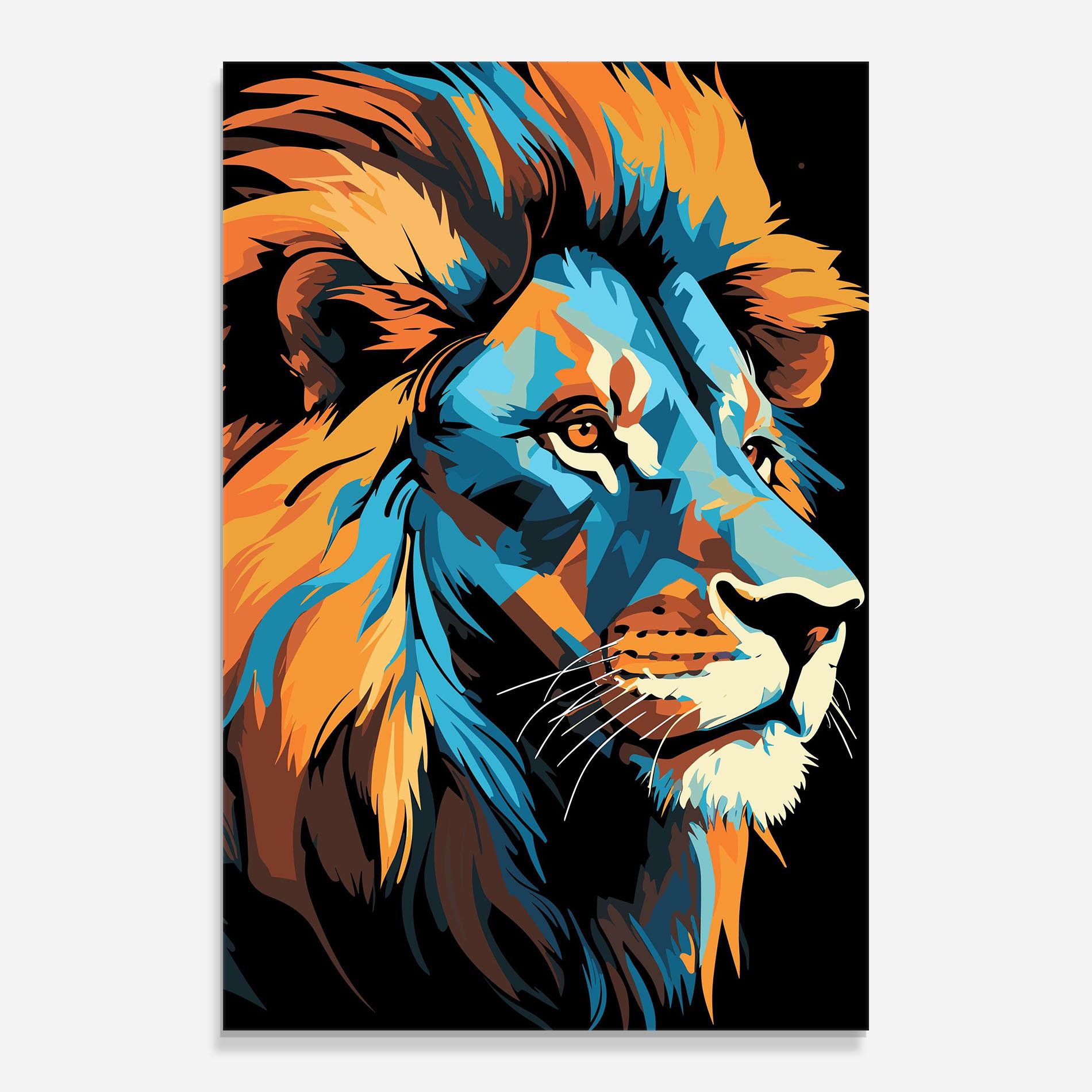 Tablou Sticla Blue Yellow Lion mockup 0