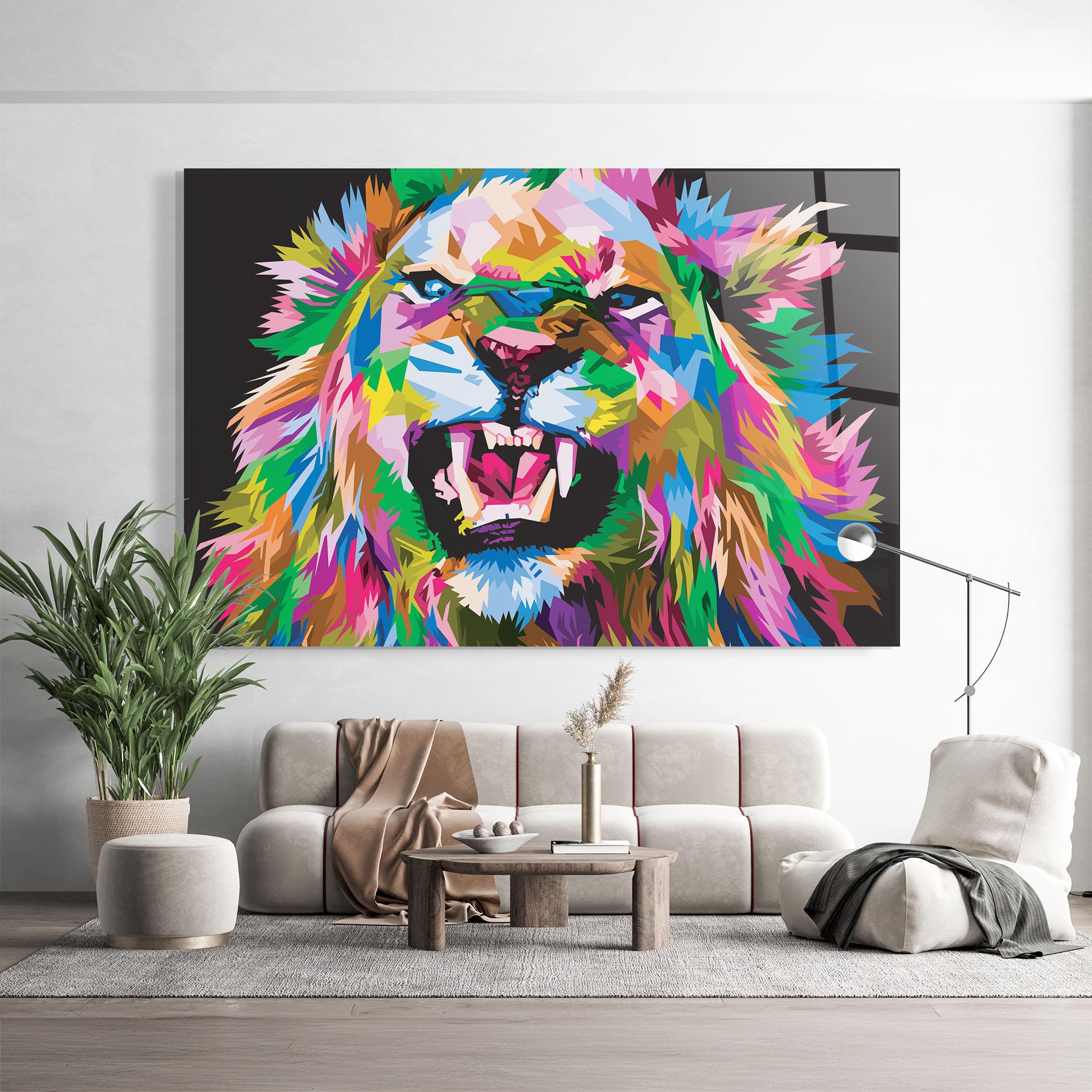 Tablou Sticla Angry Lion Eyes mockup 9