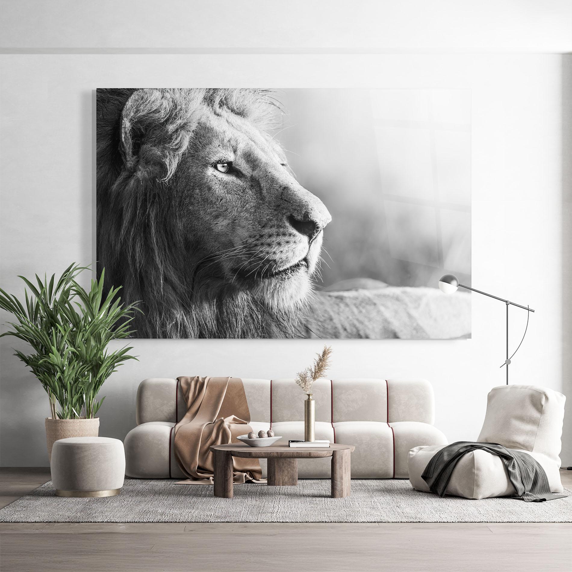 Tablou Sticla Grey Lion Head mockup 9