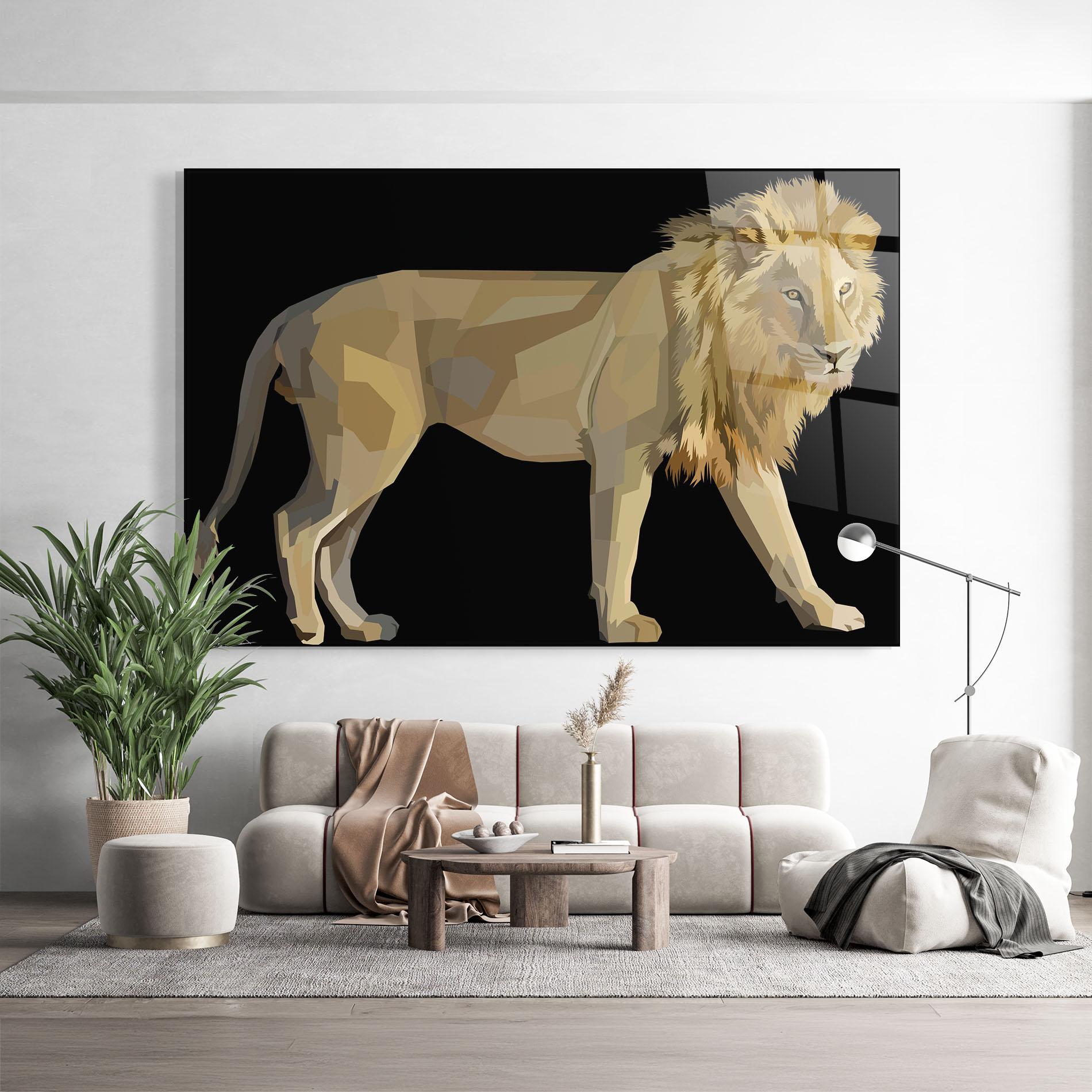 Tablou Sticla Lion Art On Black mockup 9