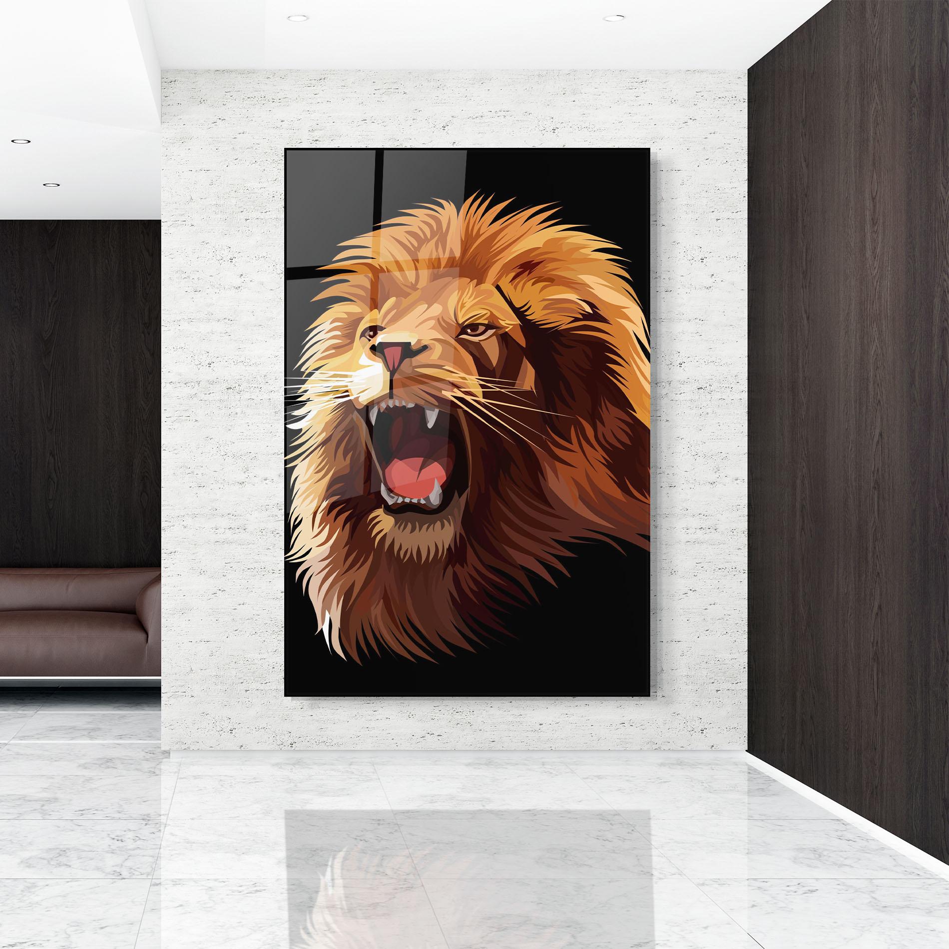 Tablou Sticla Angry Lion Head mockup 9