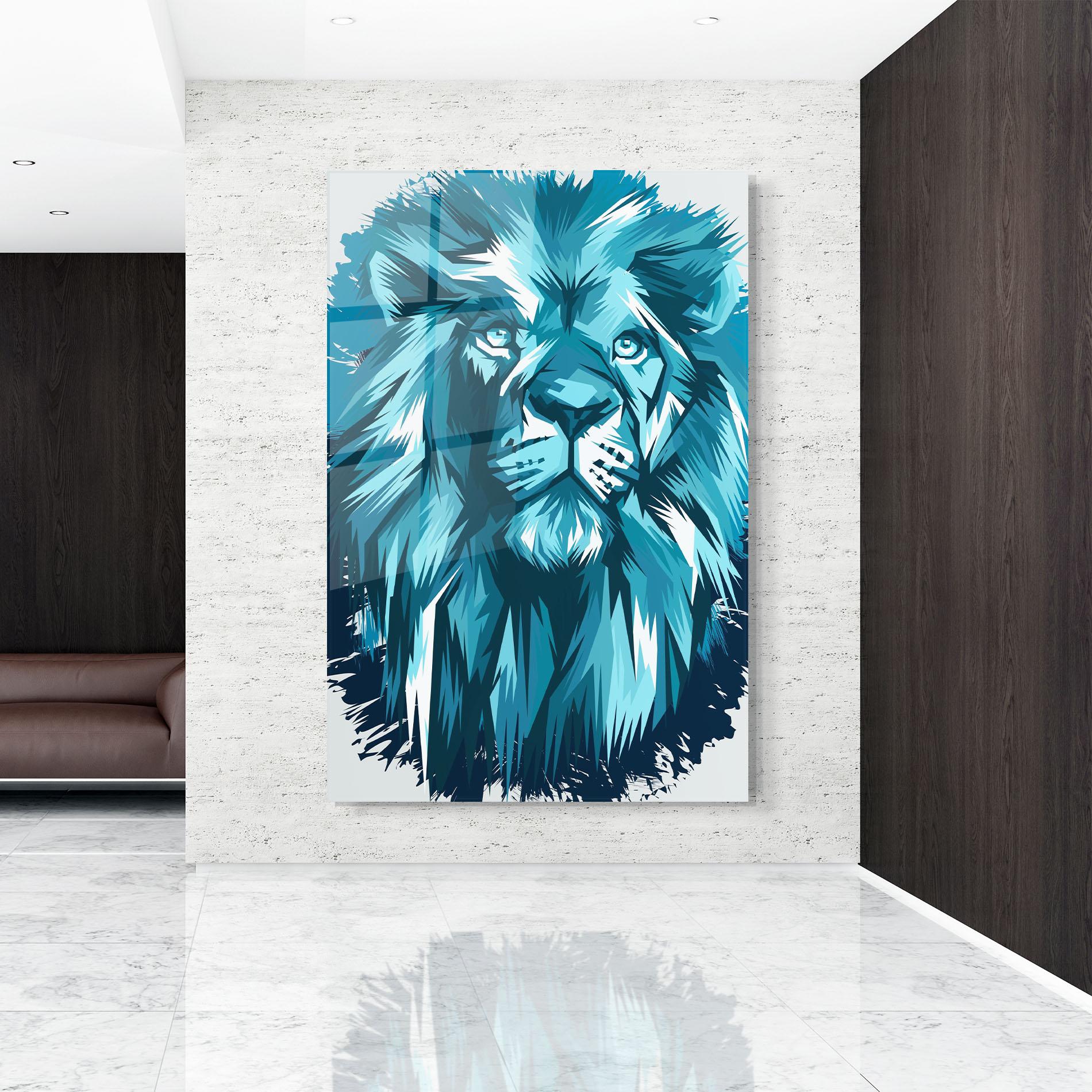 Tablou Sticla Blue Lion Head mockup 9