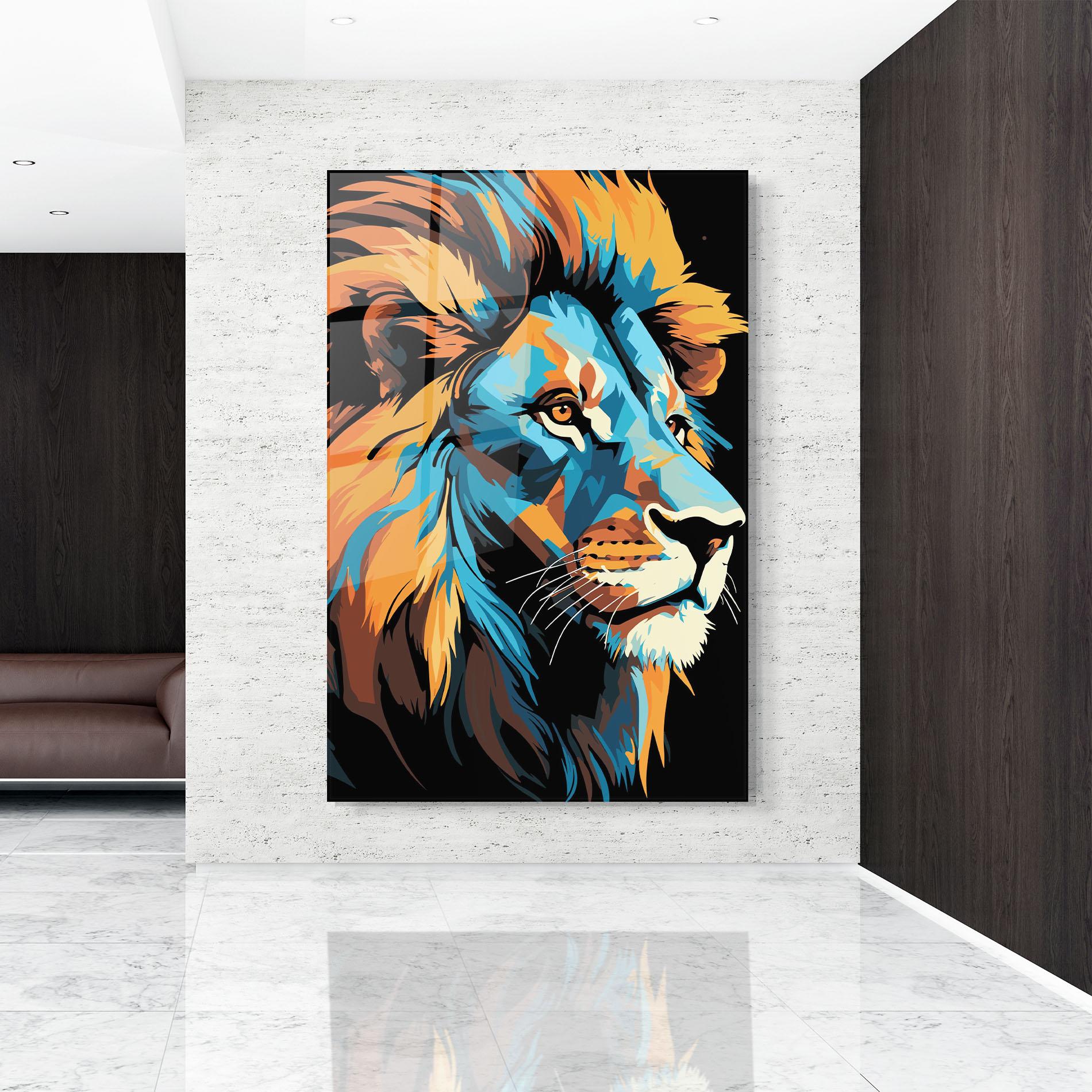 Tablou Sticla Blue Yellow Lion mockup 9