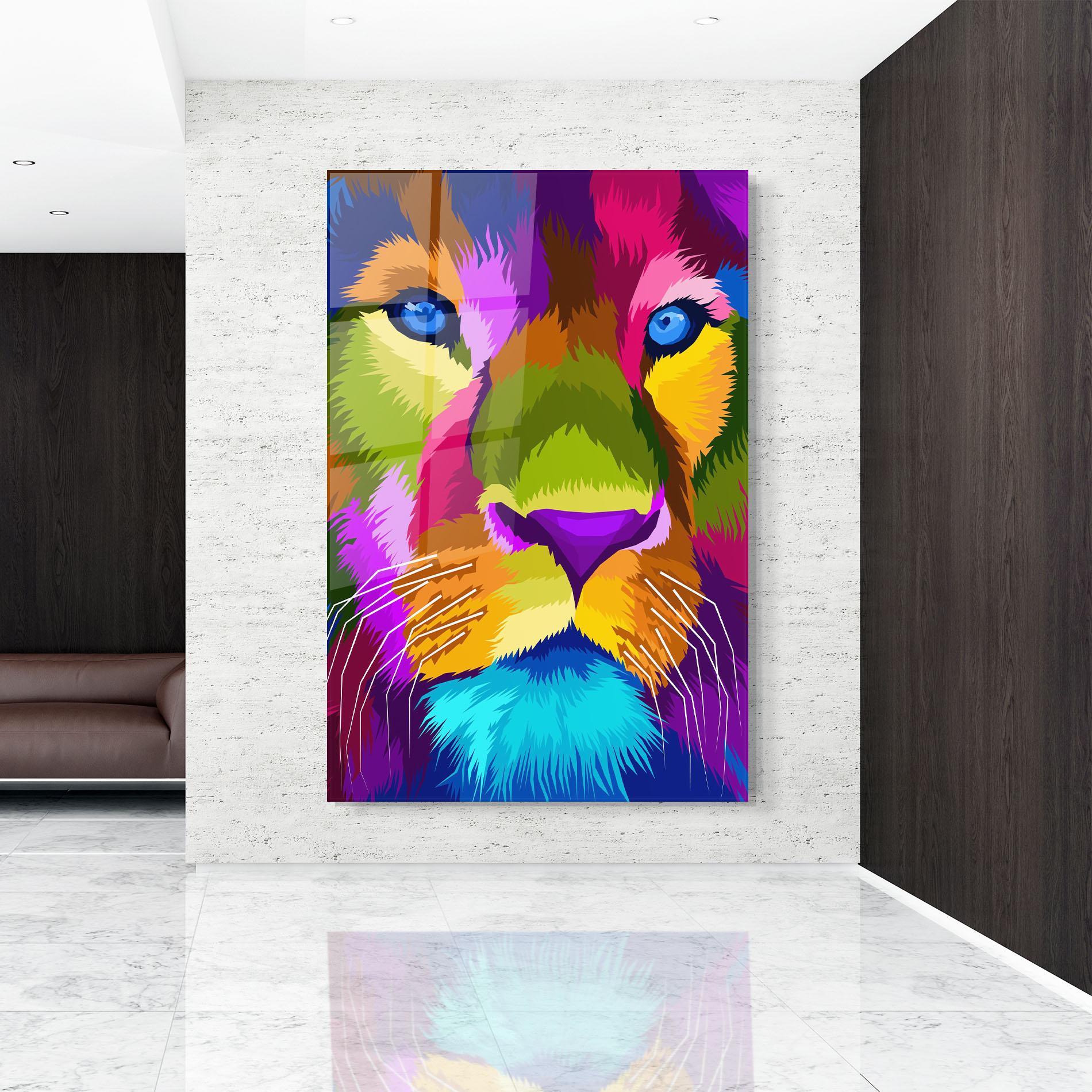 Tablou Sticla Color Lion Close Up mockup 9