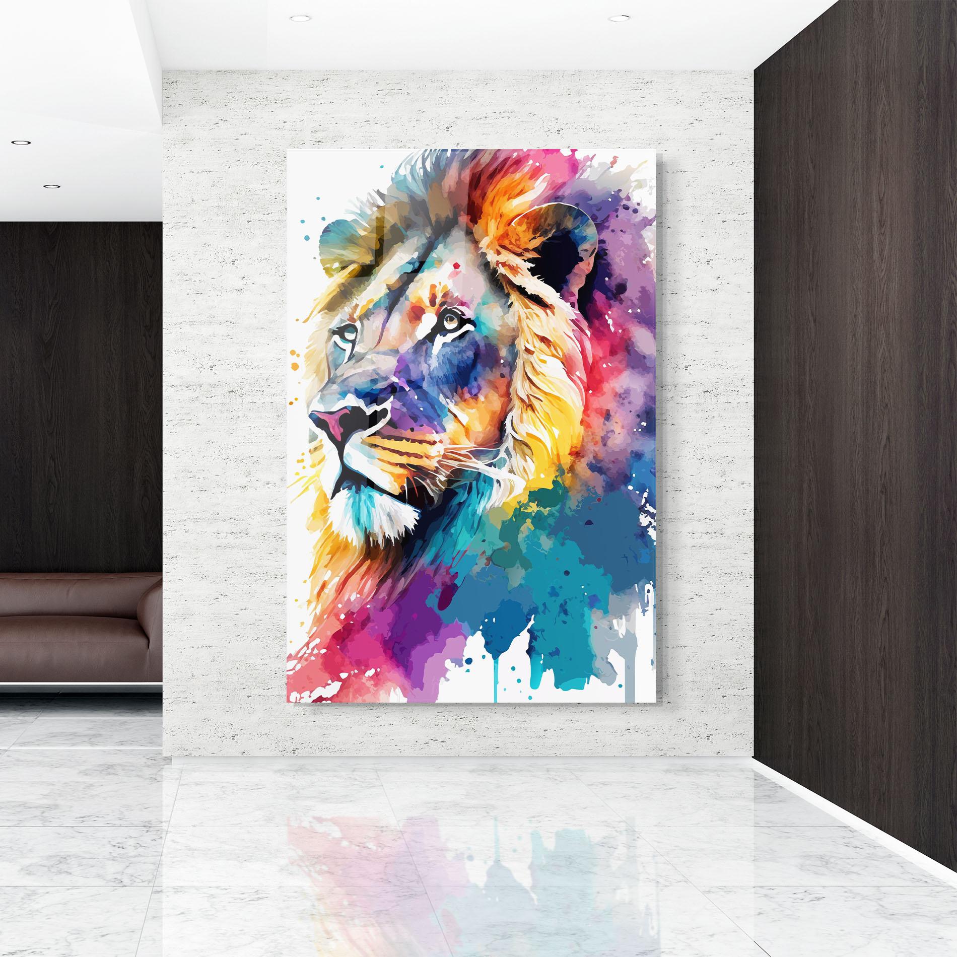 Tablou Sticla Vibrant Color Lion mockup 9