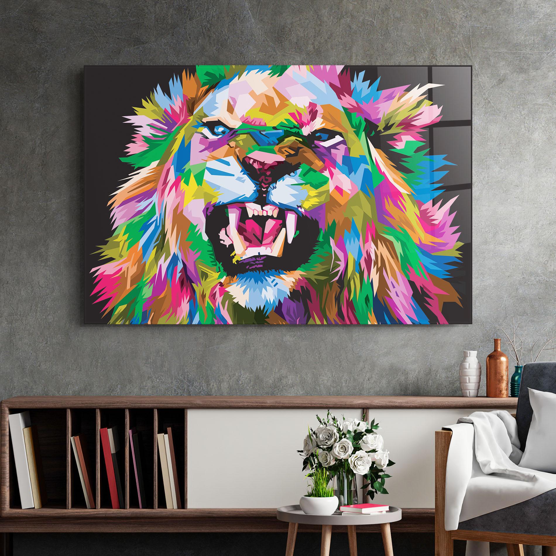 Tablou Sticla Angry Lion Eyes mockup 2