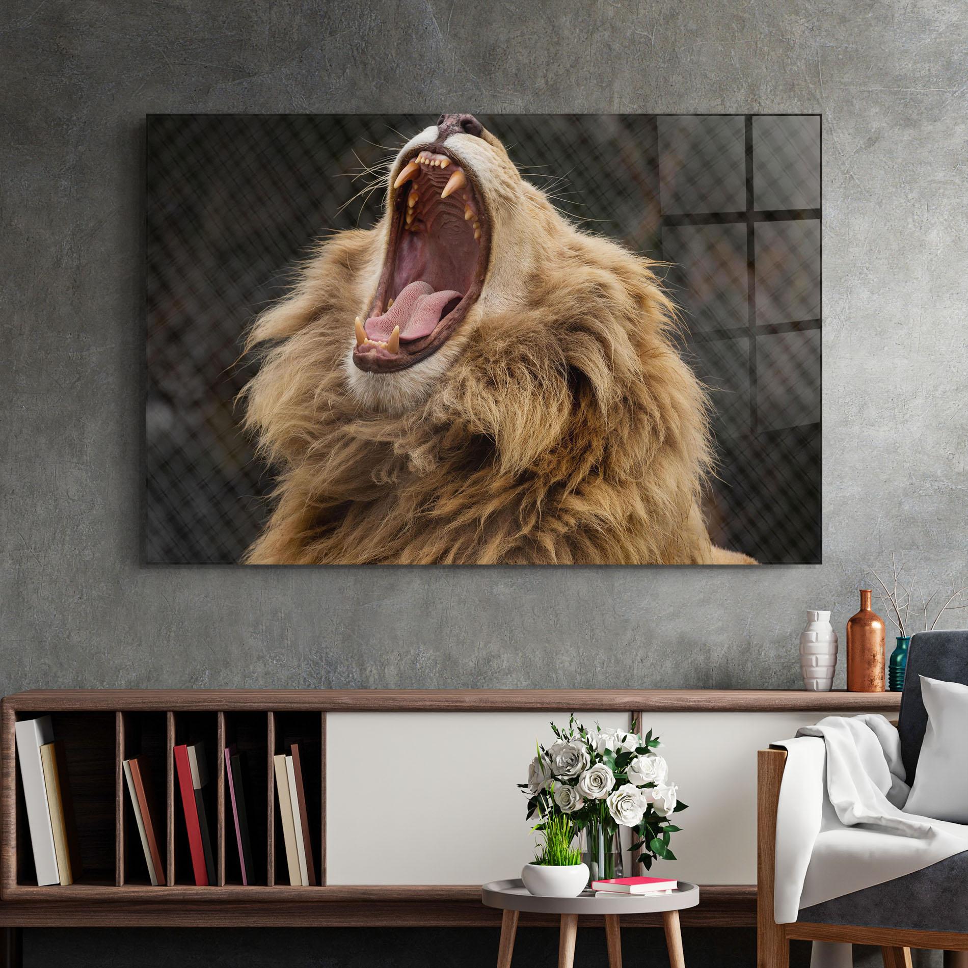 Tablou Sticla Angry Lion mockup 2