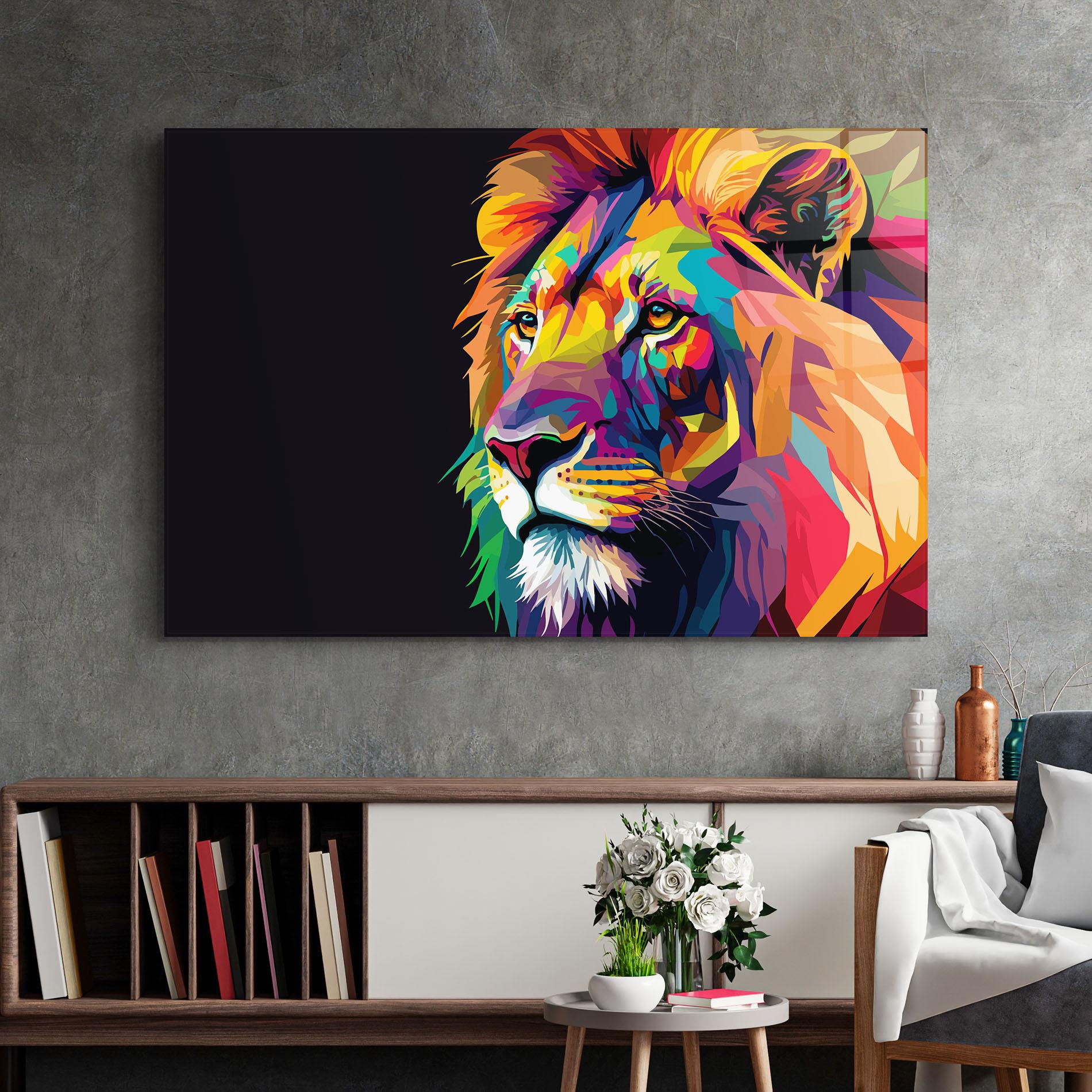 Tablou Sticla Colorful Lion mockup 2