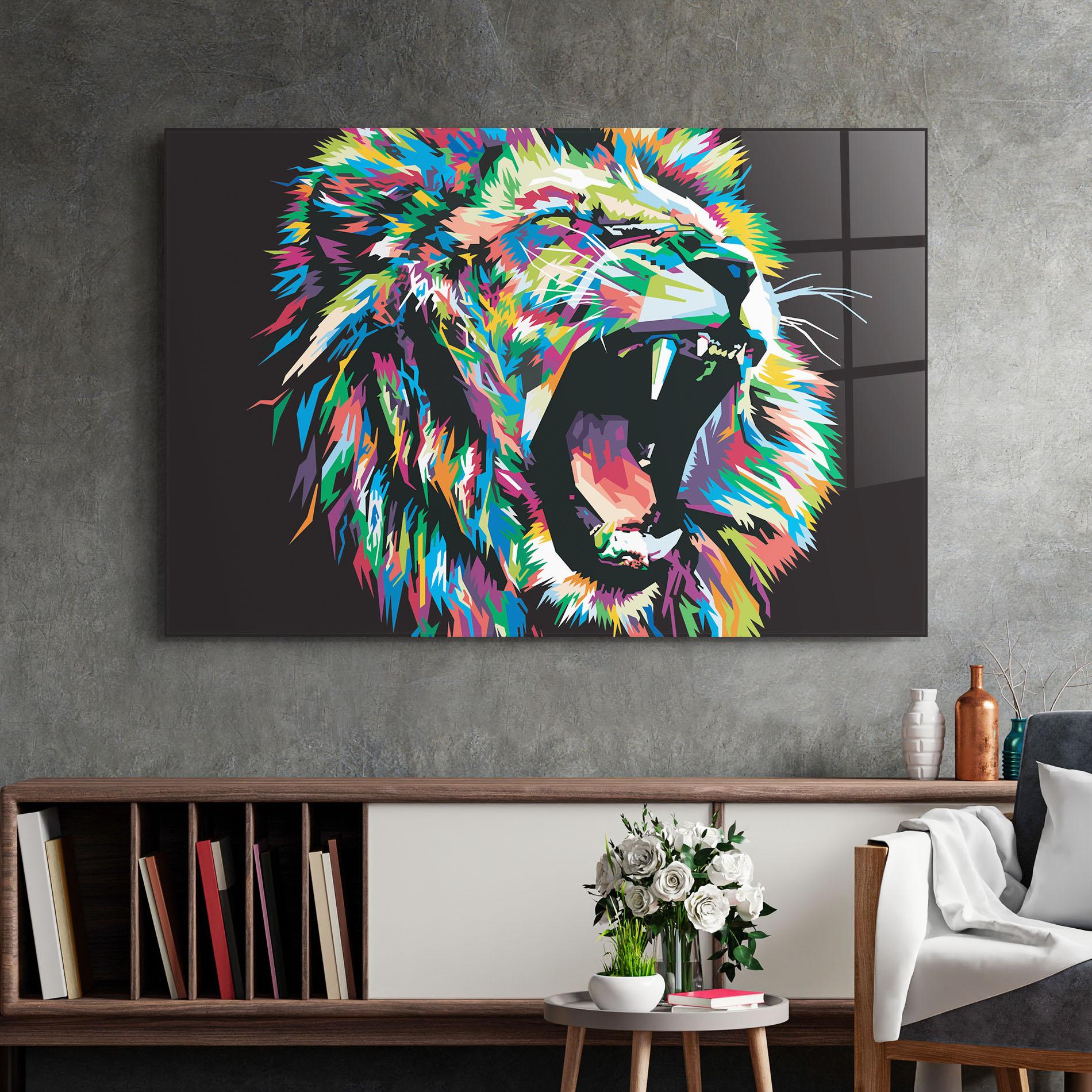 Tablou Sticla Green Blue Lion mockup 2