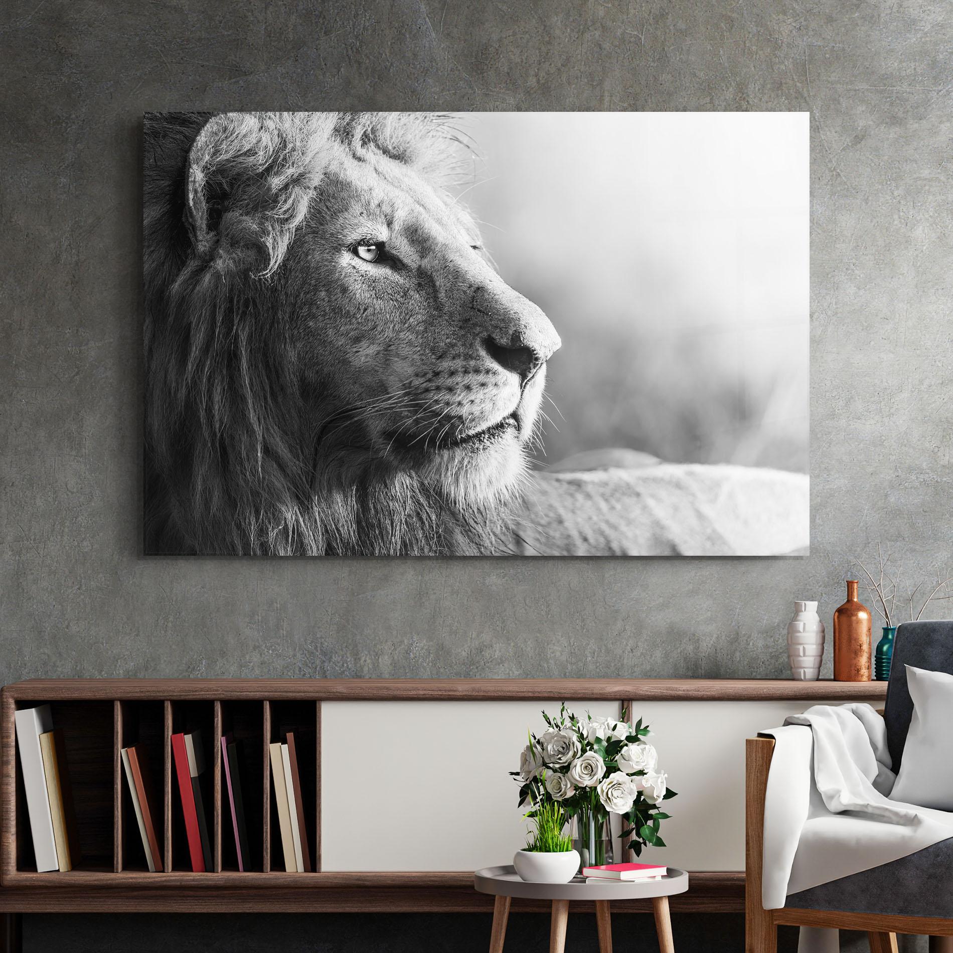 Tablou Sticla Grey Lion Head mockup 2