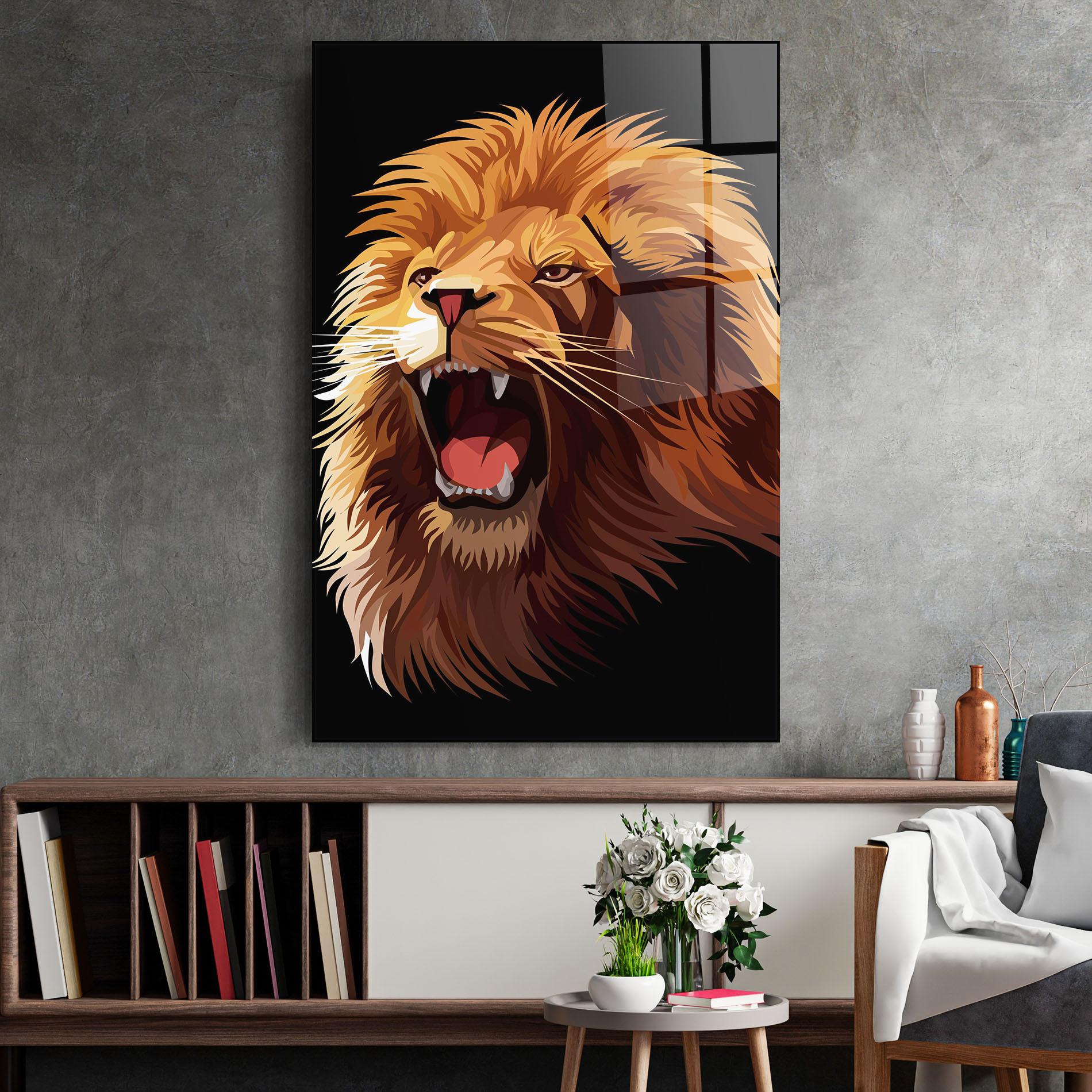 Tablou Sticla Angry Lion Head mockup 2