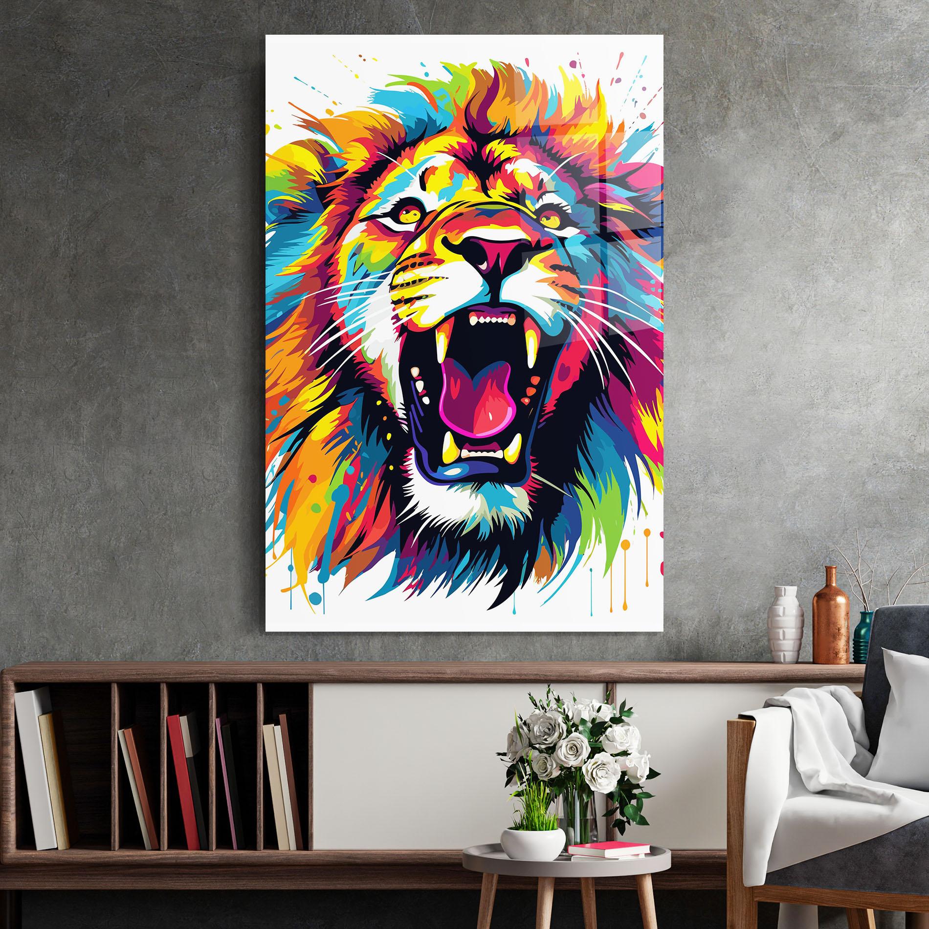 Tablou Sticla Angry Lion Mix mockup 2