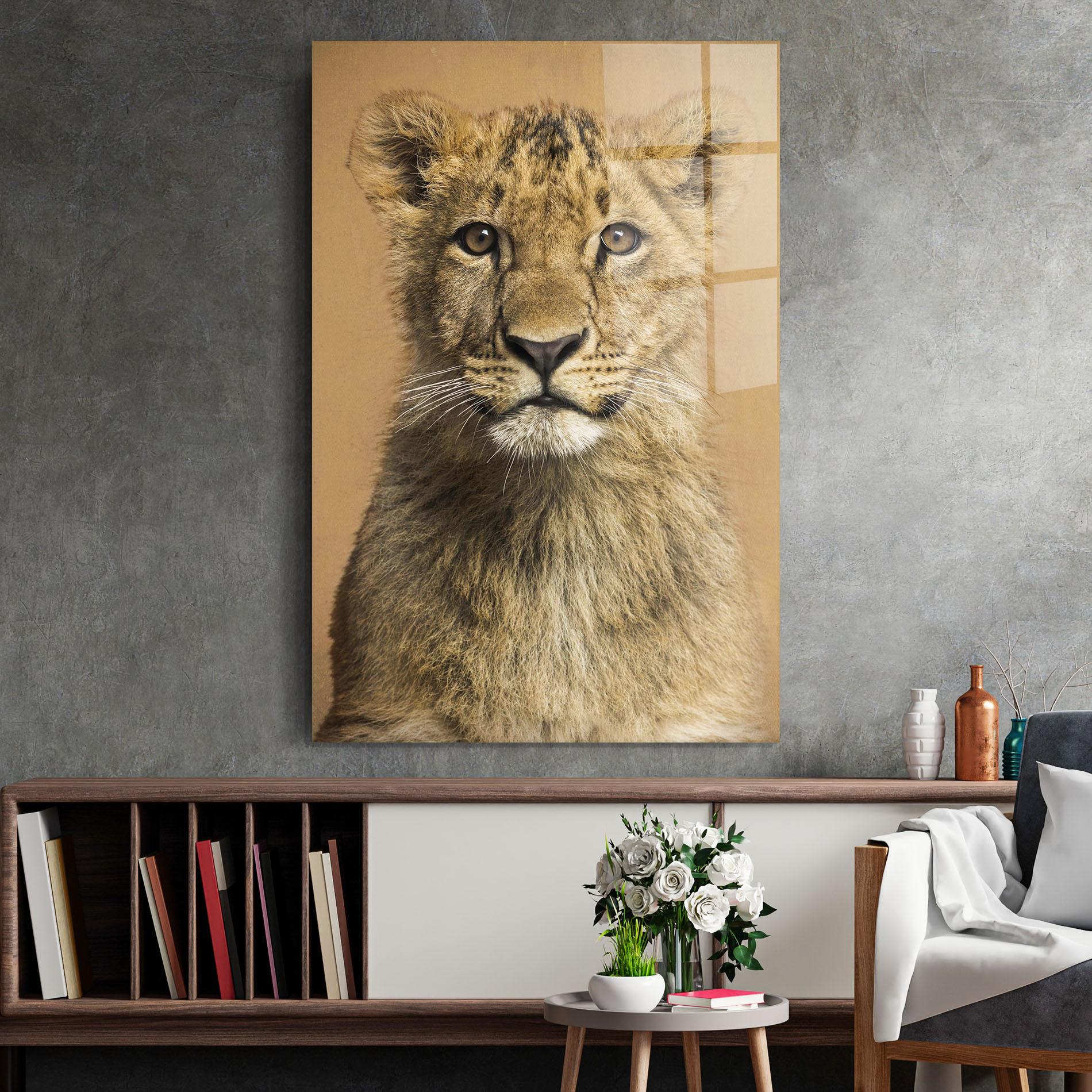 Tablou Sticla Baby Lion mockup 2
