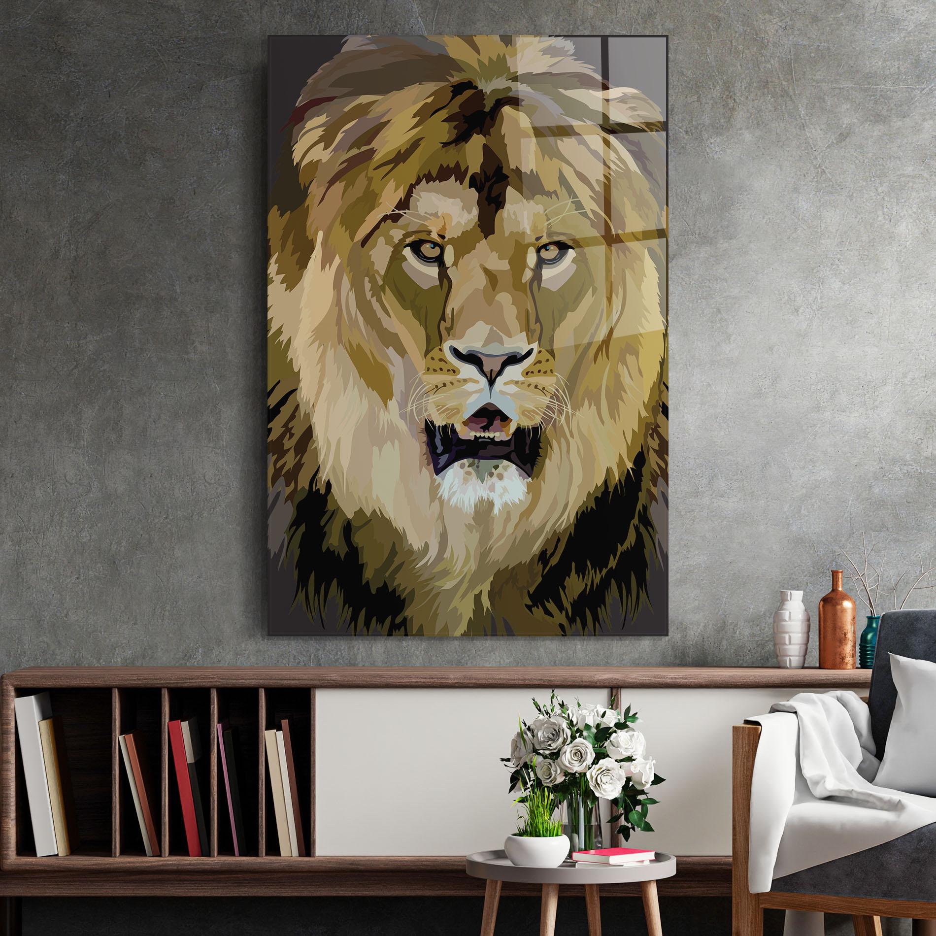 Tablou Sticla Beautiful Lion Art mockup 2