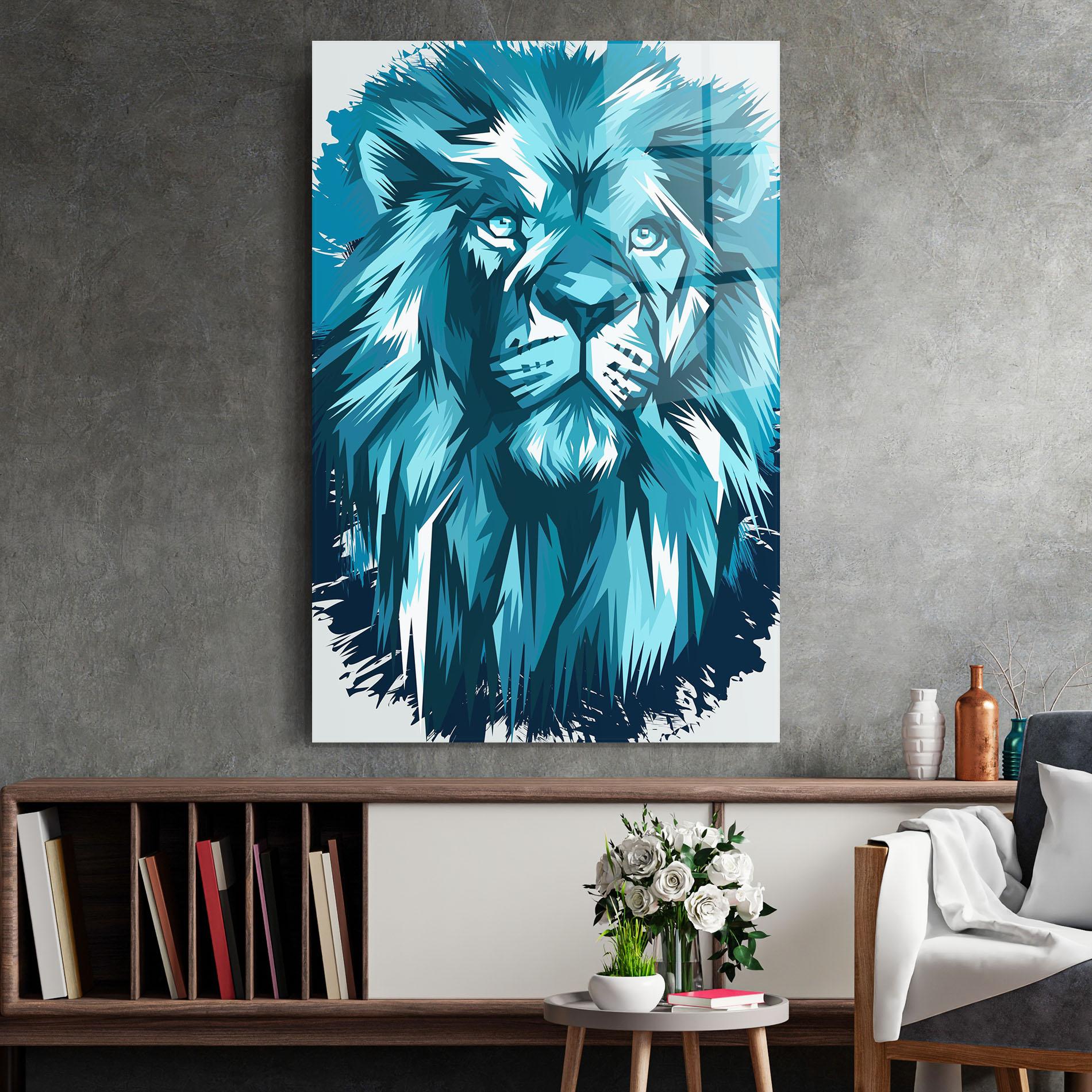 Tablou Sticla Blue Lion Head mockup 2