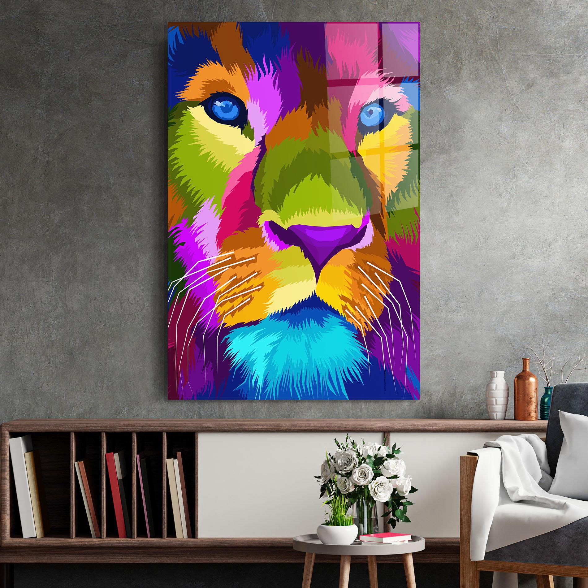Tablou Sticla Color Lion Close Up mockup 2