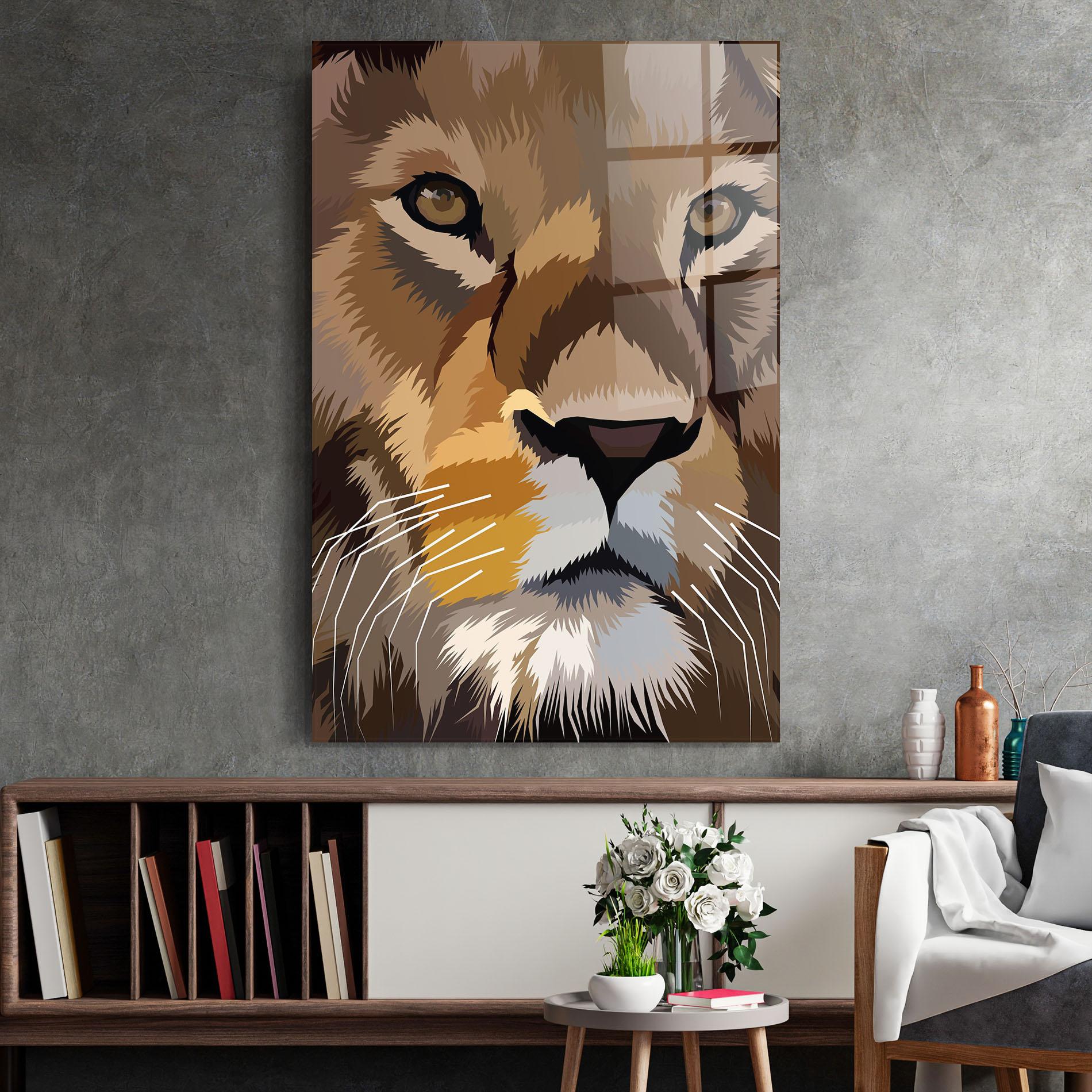 Tablou Sticla Cute Lion Art mockup 2
