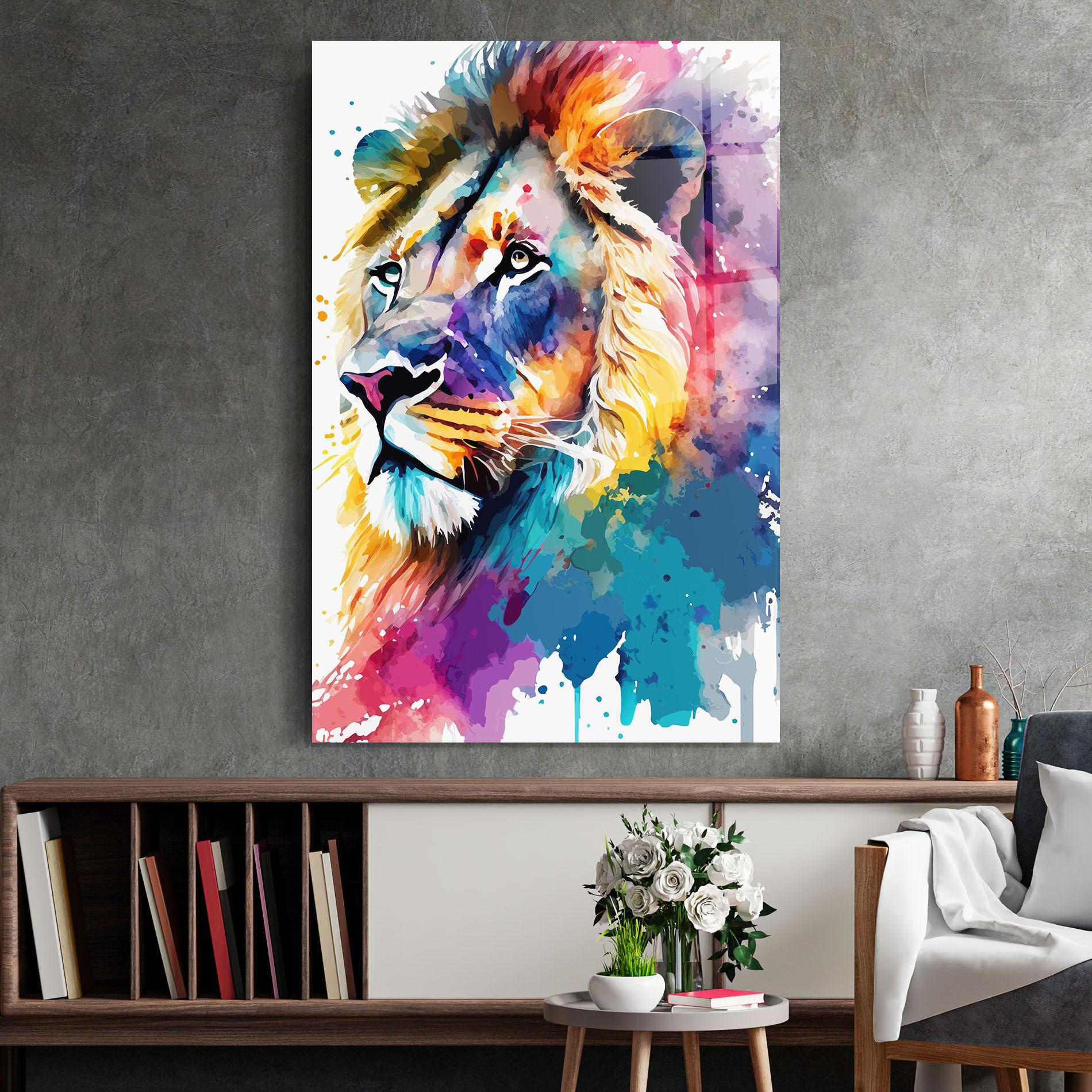 Tablou Sticla Vibrant Color Lion mockup 2
