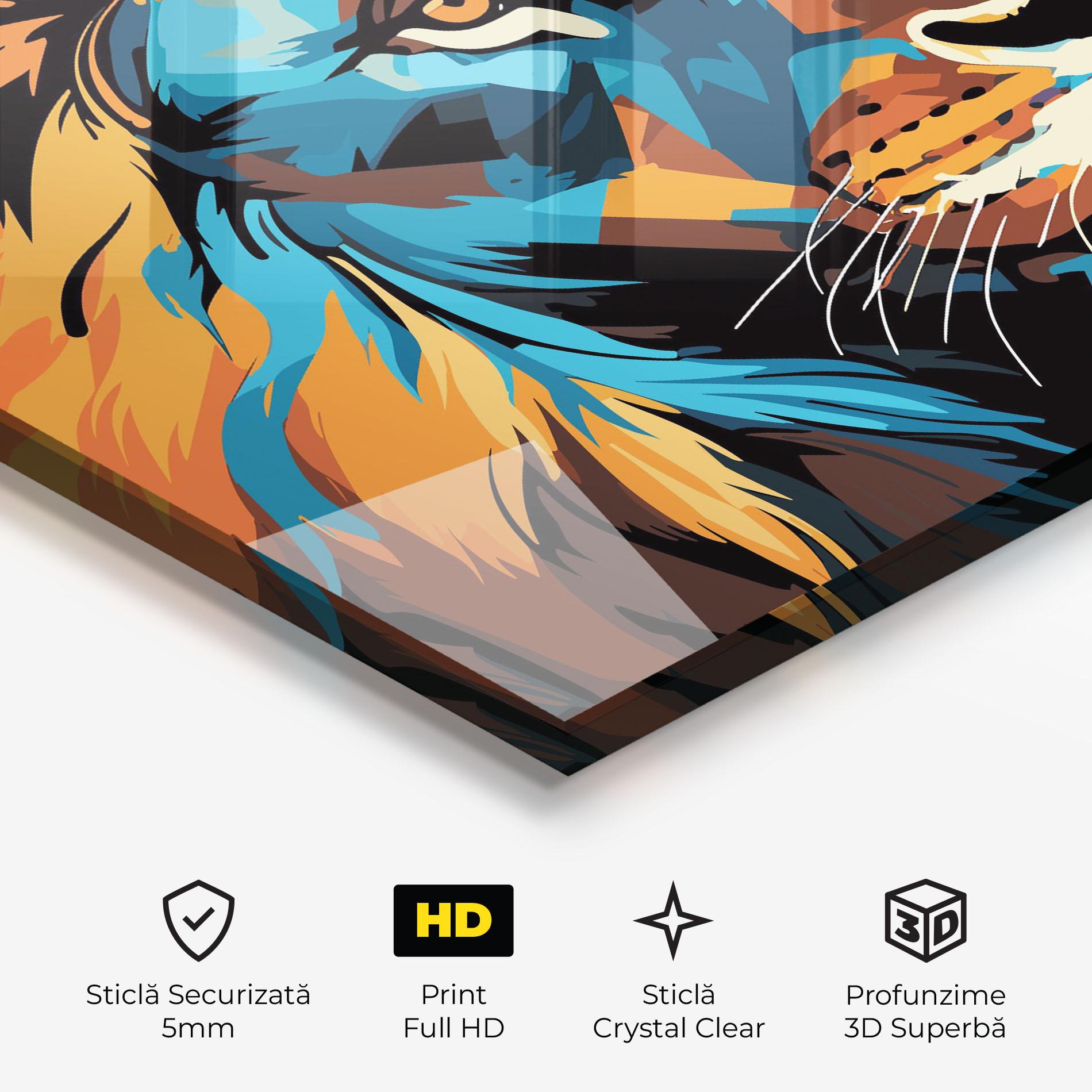 Tablou Sticla Blue Yellow Lion mockup 3