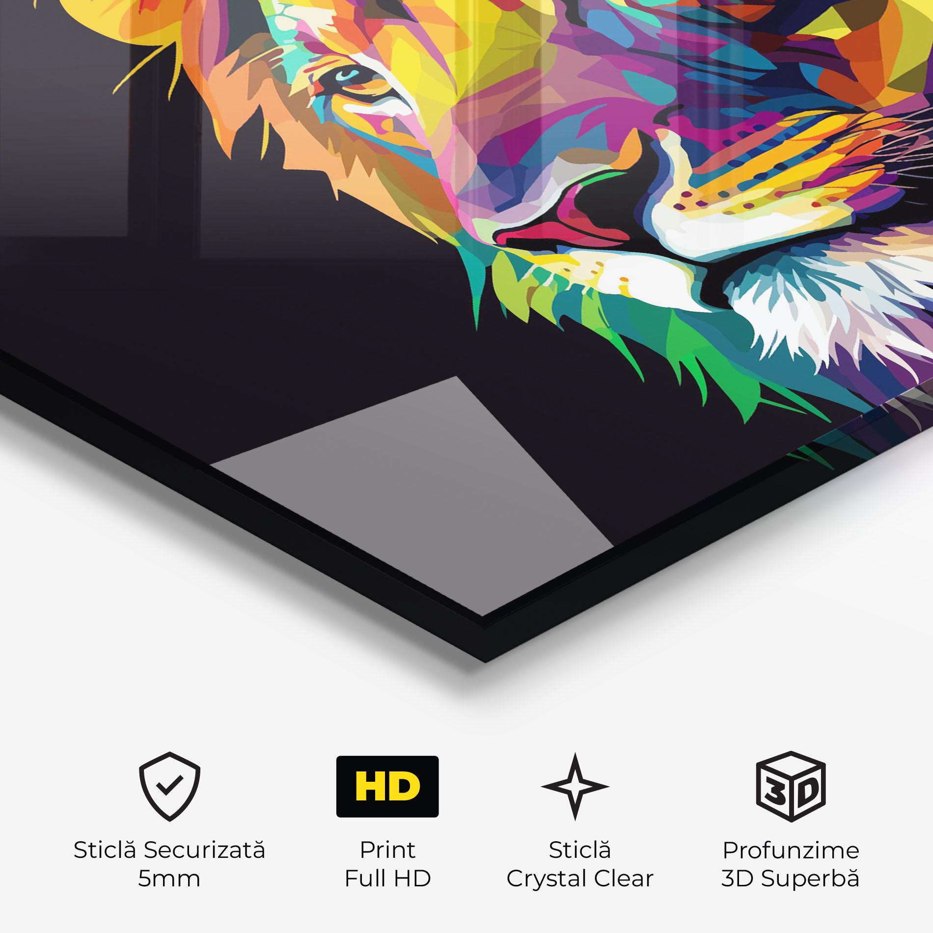 Tablou Sticla Colorful Lion mockup 3