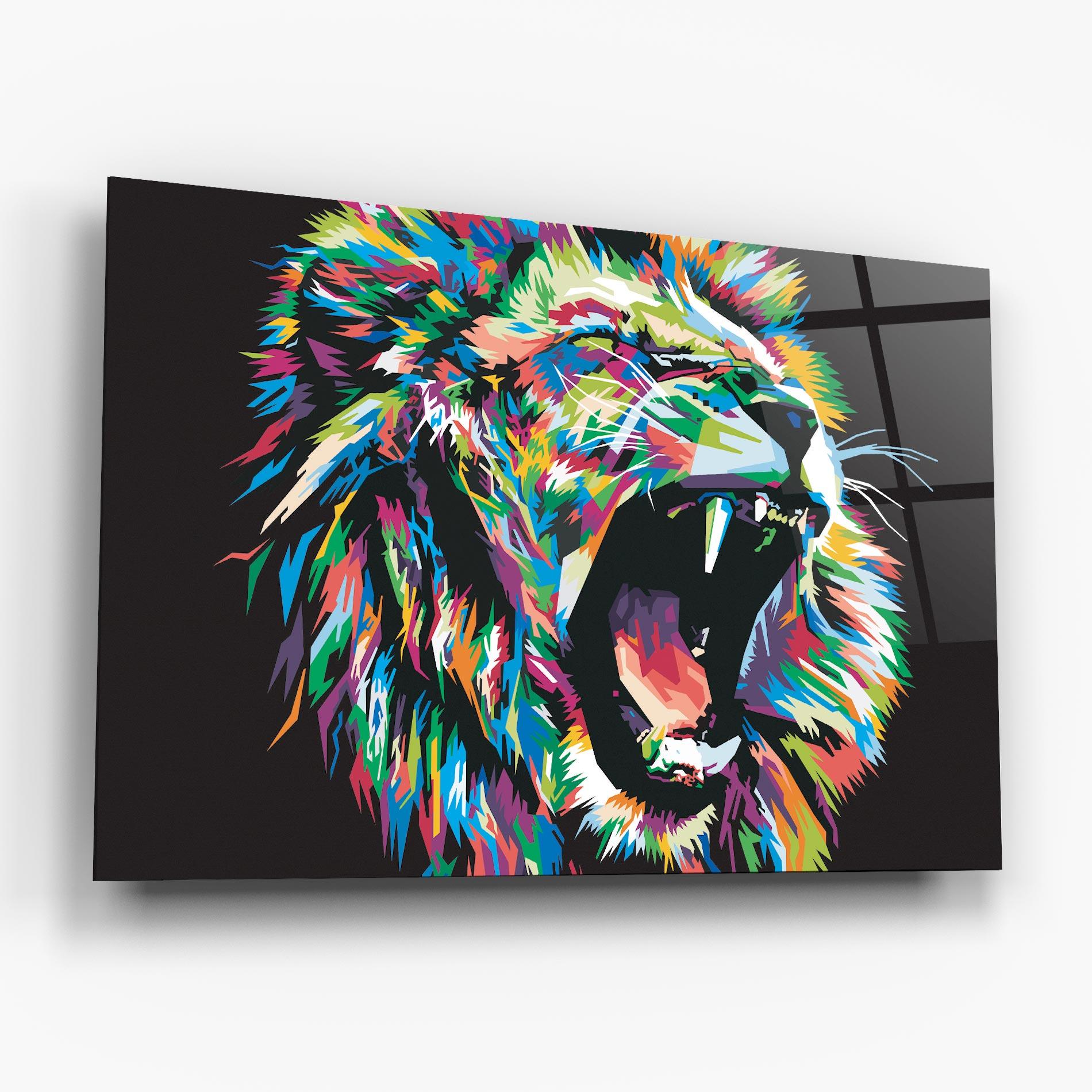 Tablou Sticla Green Blue Lion mockup 6