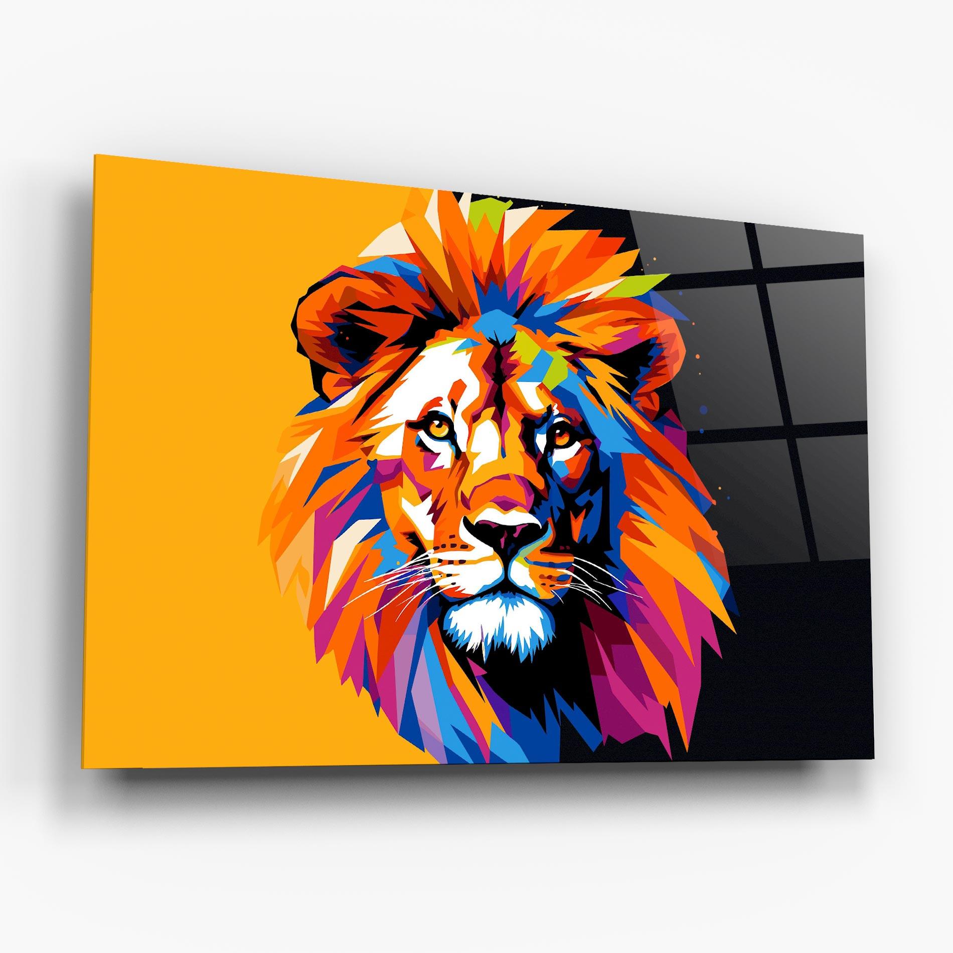Tablou Sticla Yellow Black Lion mockup 6