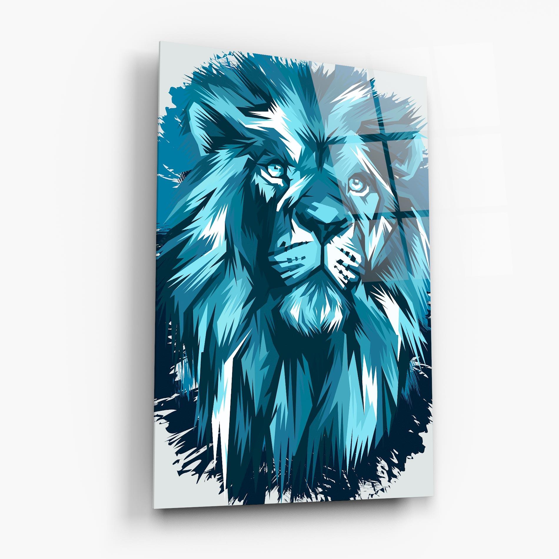 Tablou Sticla Blue Lion Head mockup 6