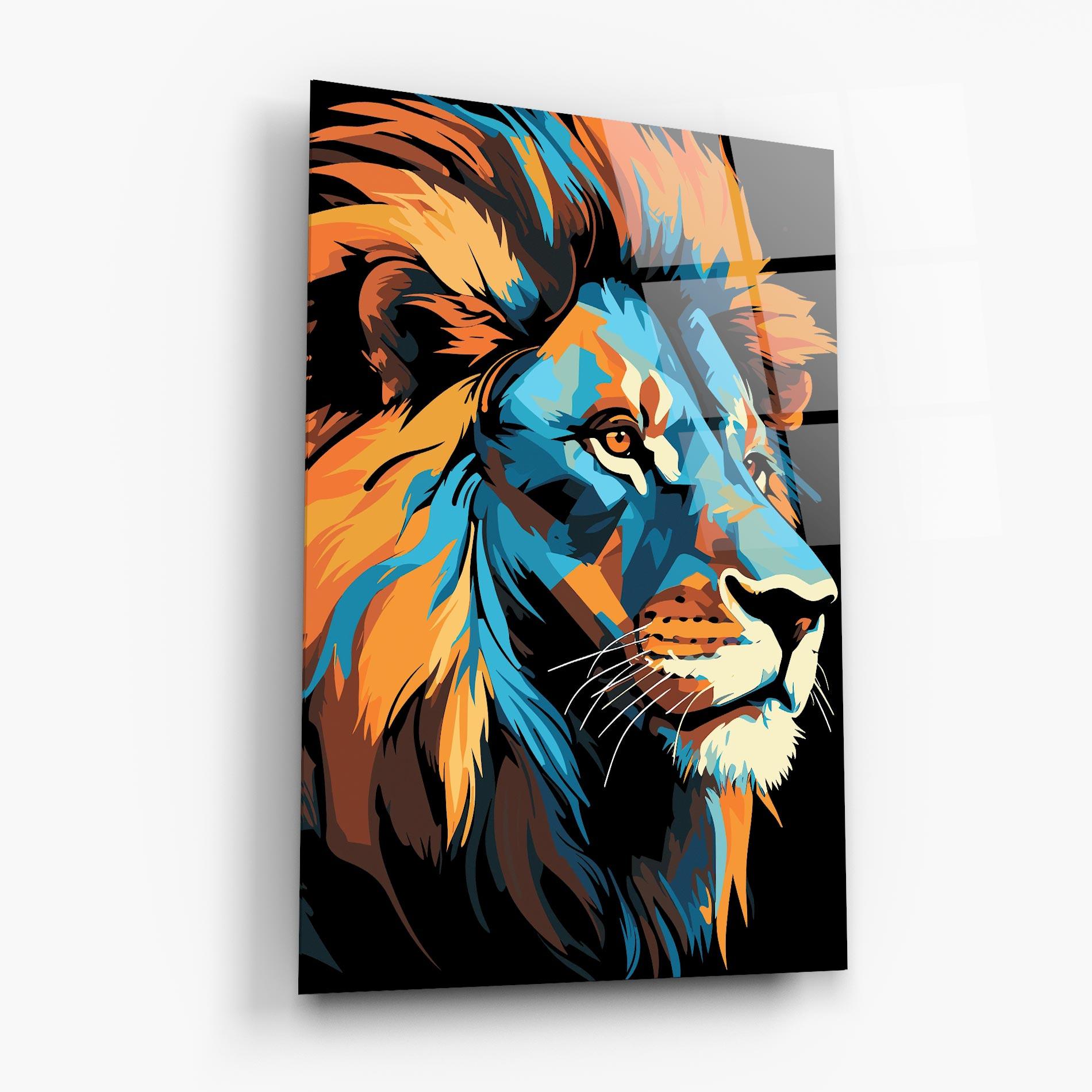 Tablou Sticla Blue Yellow Lion mockup 6
