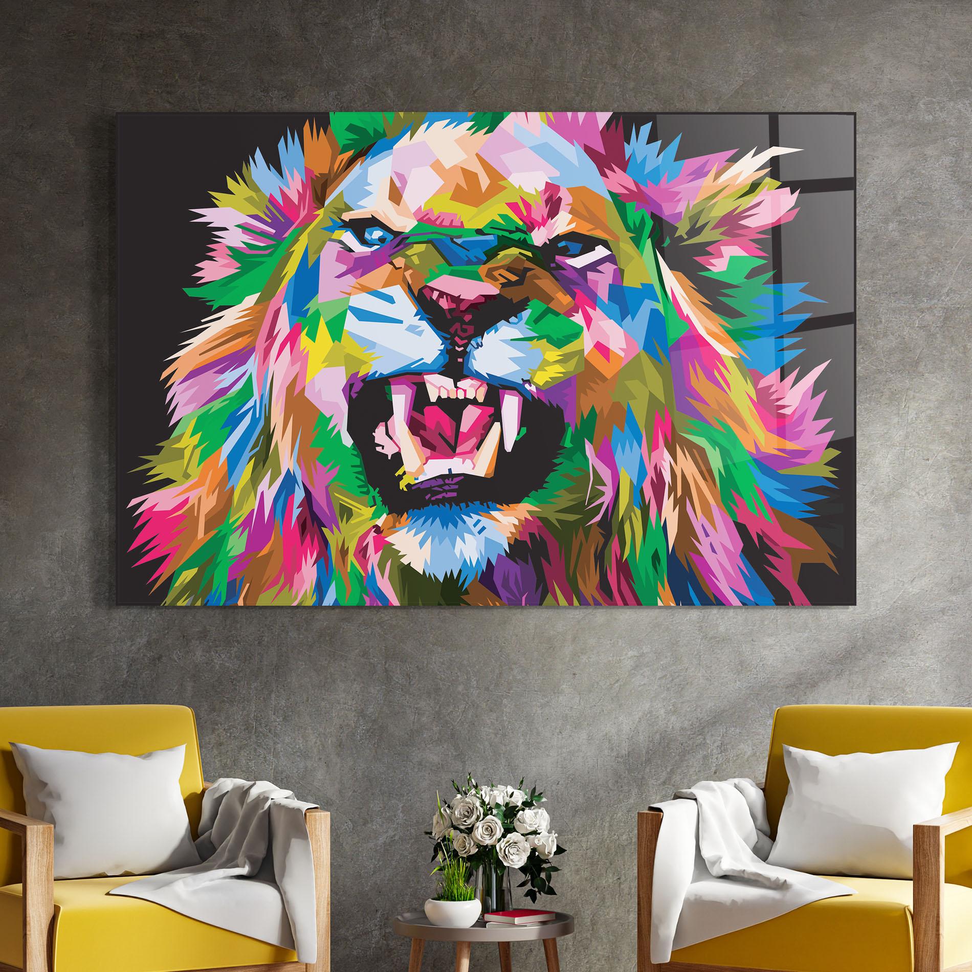 Tablou Sticla Angry Lion Eyes mockup 4