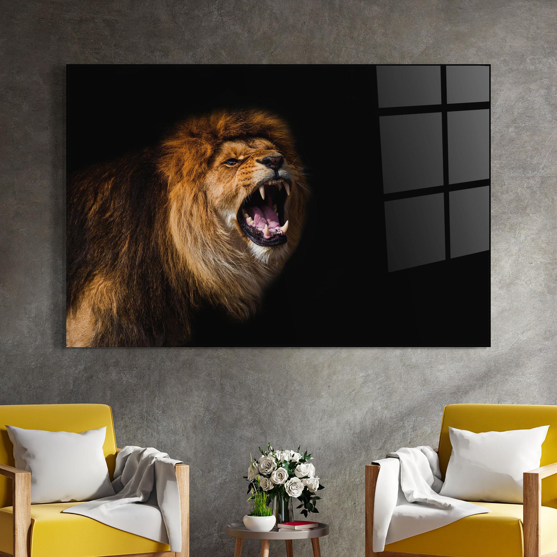 Tablou Sticla Beautiful Lion Portrait mockup 4