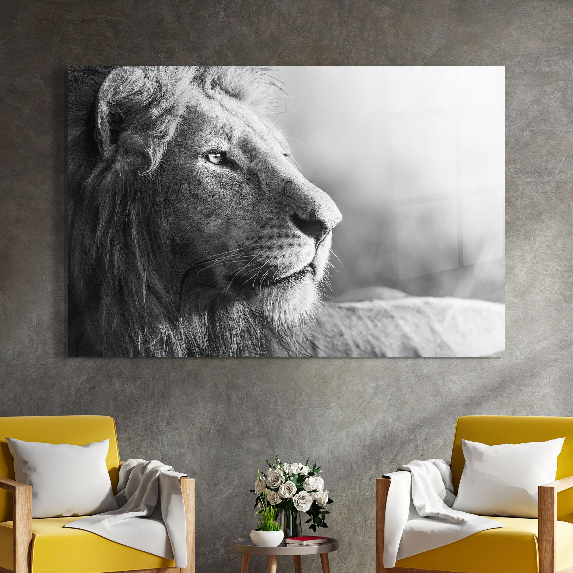Tablou Sticla Grey Lion Head mockup 4
