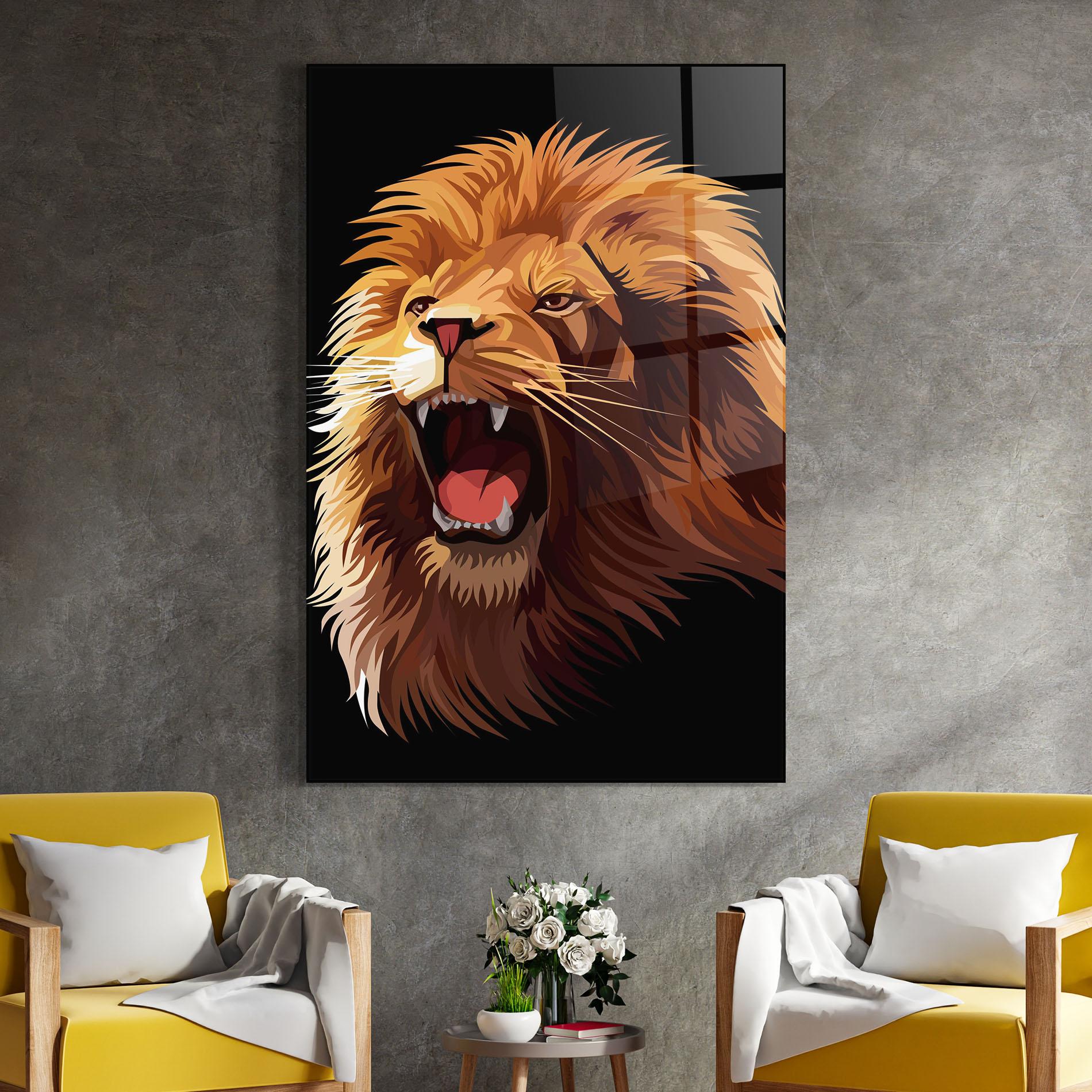 Tablou Sticla Angry Lion Head mockup 4
