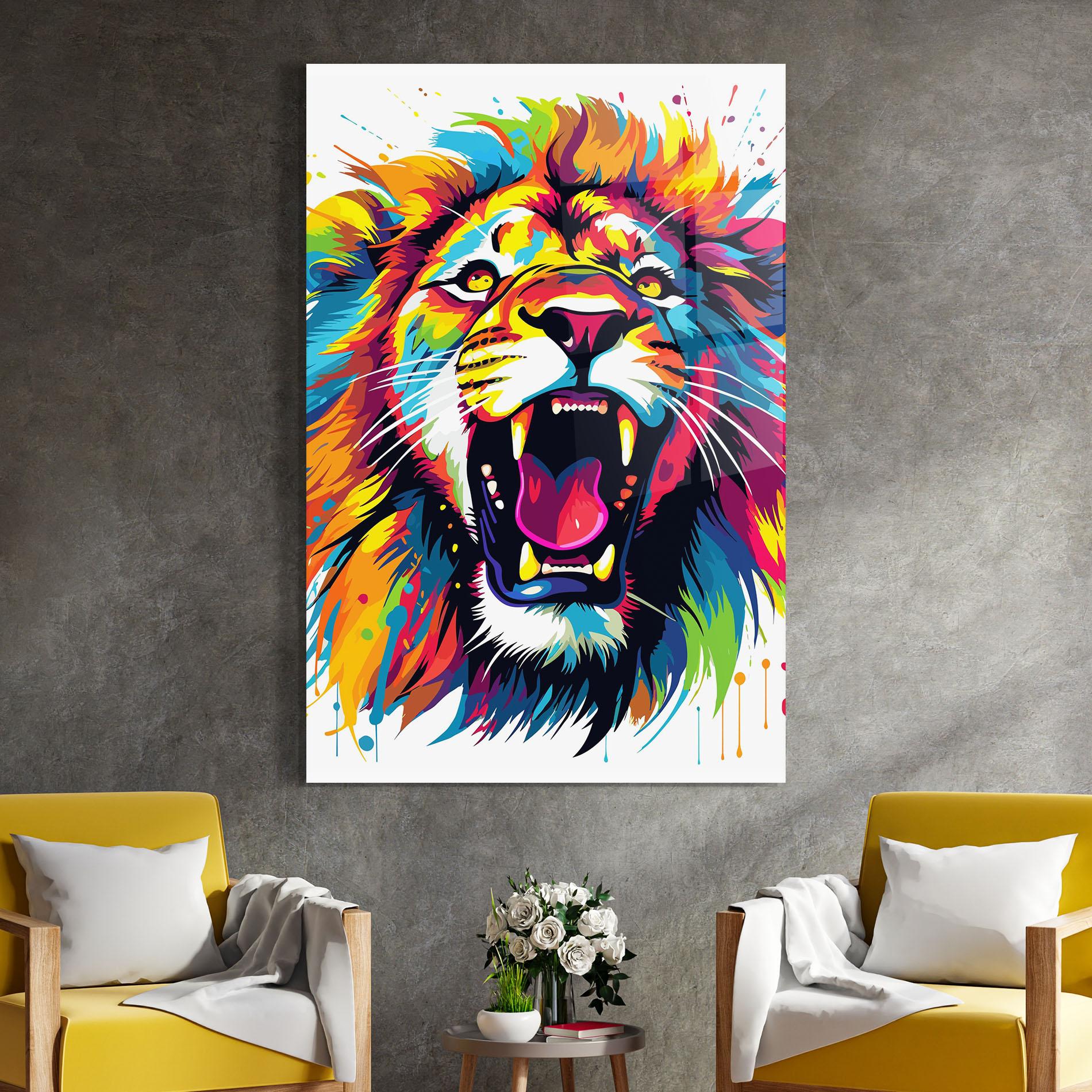 Tablou Sticla Angry Lion Mix mockup 4