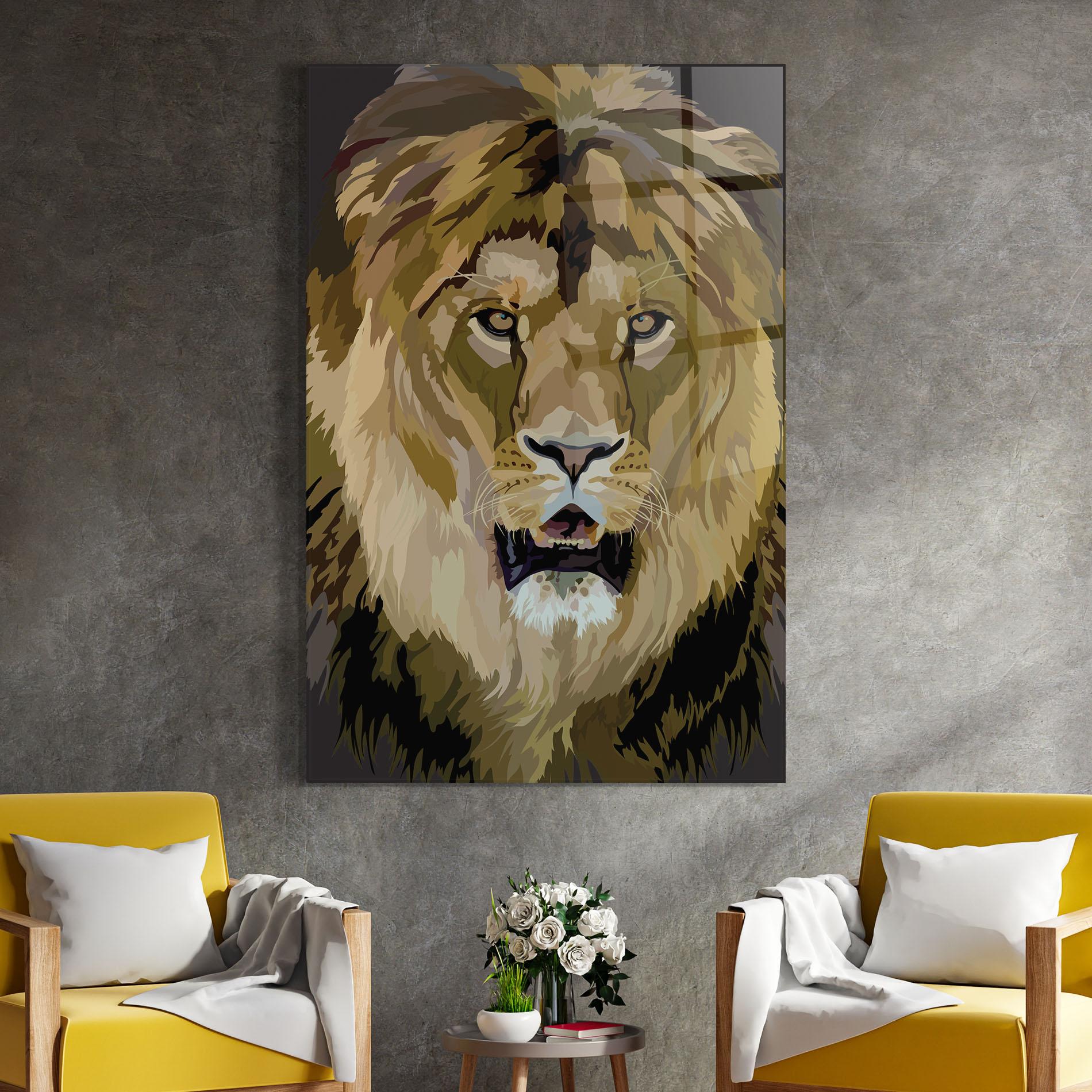 Tablou Sticla Beautiful Lion Art mockup 4