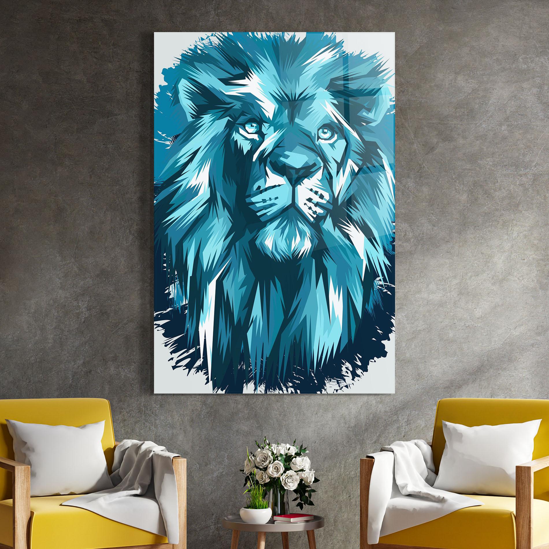 Tablou Sticla Blue Lion Head mockup 4