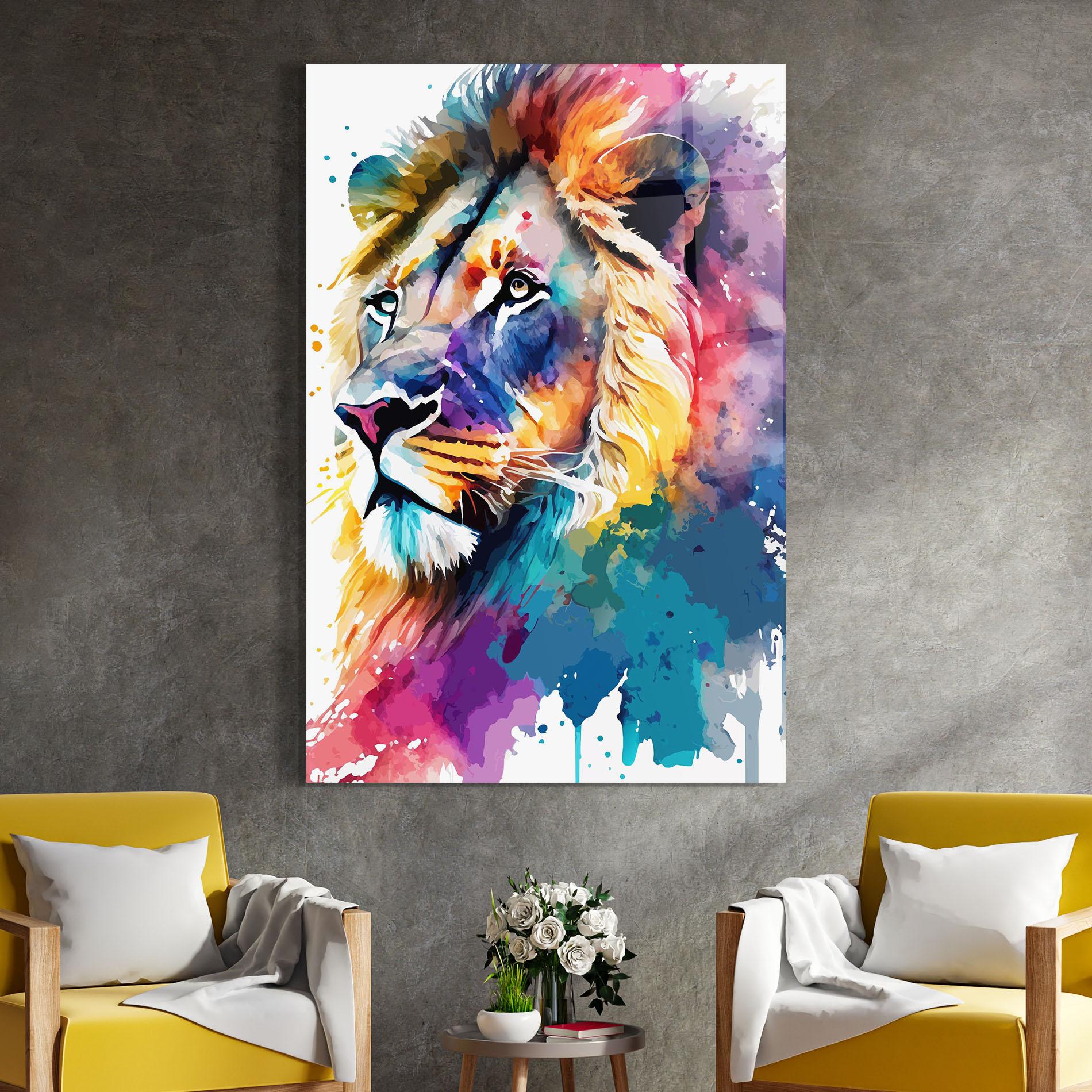 Tablou Sticla Vibrant Color Lion mockup 4