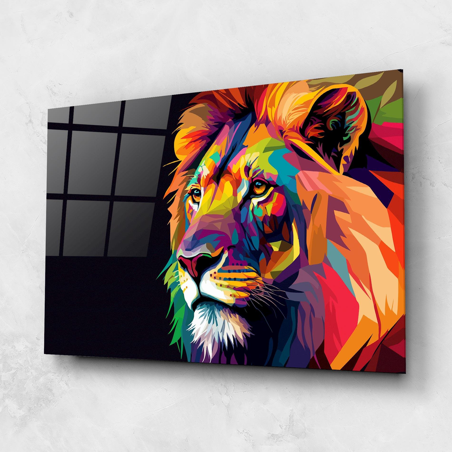 Tablou Sticla Colorful Lion mockup 1