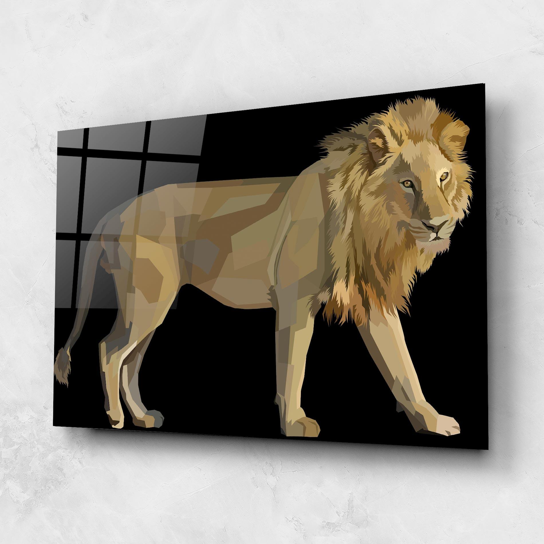 Tablou Sticla Lion Art On Black mockup 1