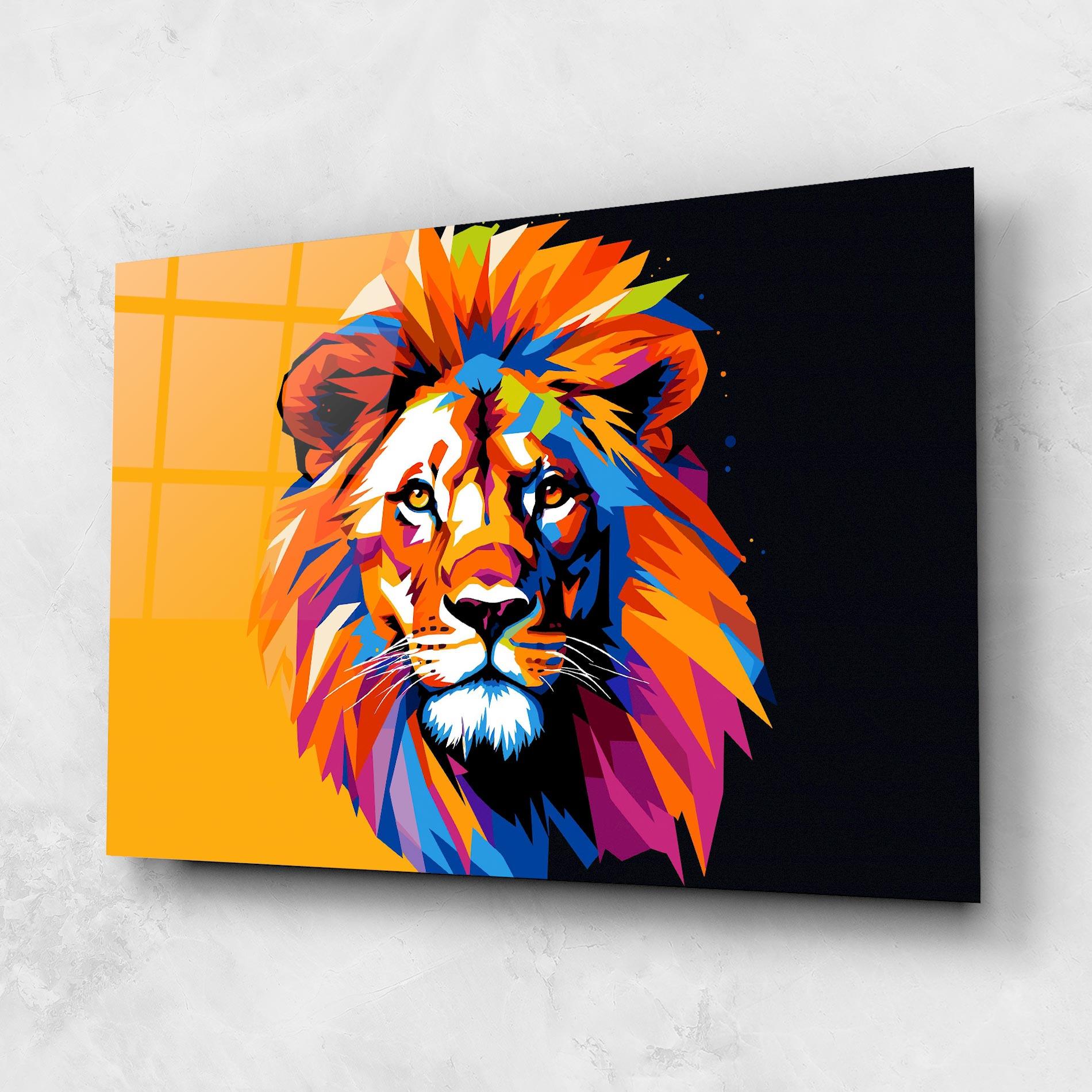 Tablou Sticla Yellow Black Lion mockup 1