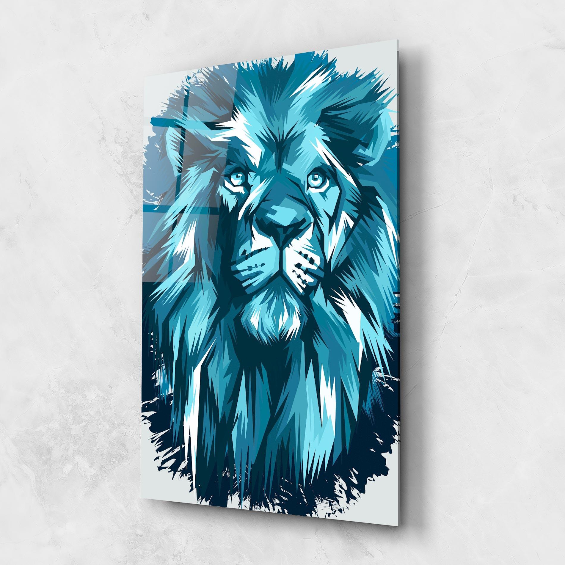 Tablou Sticla Blue Lion Head mockup 1