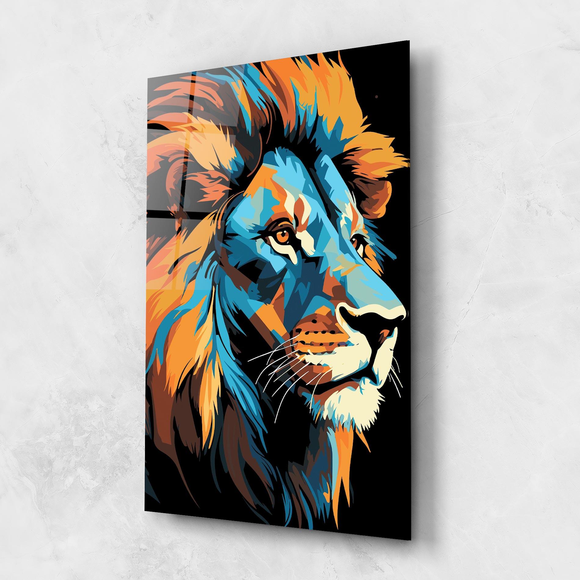 Tablou Sticla Blue Yellow Lion mockup 1
