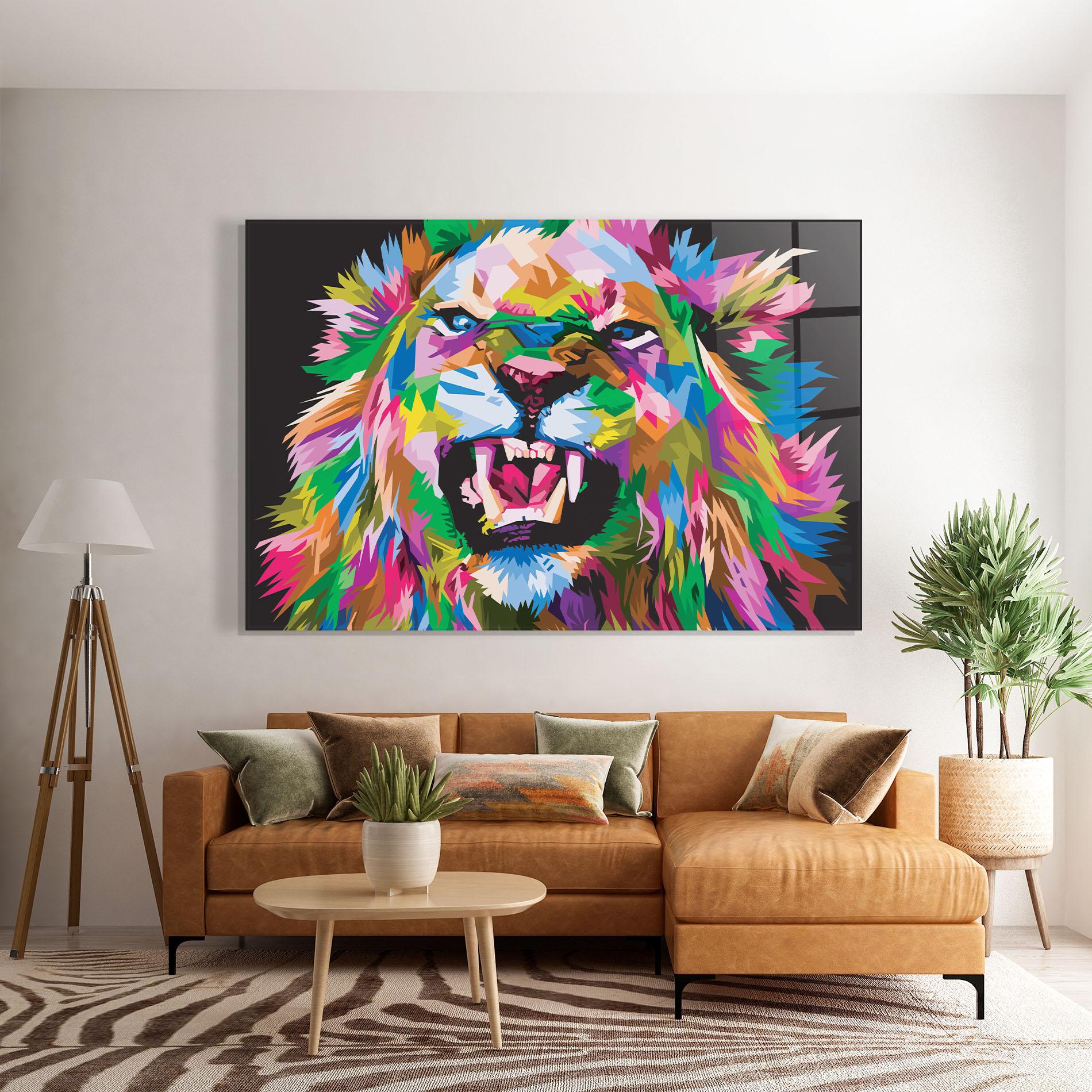 Tablou Sticla Angry Lion Eyes mockup 7
