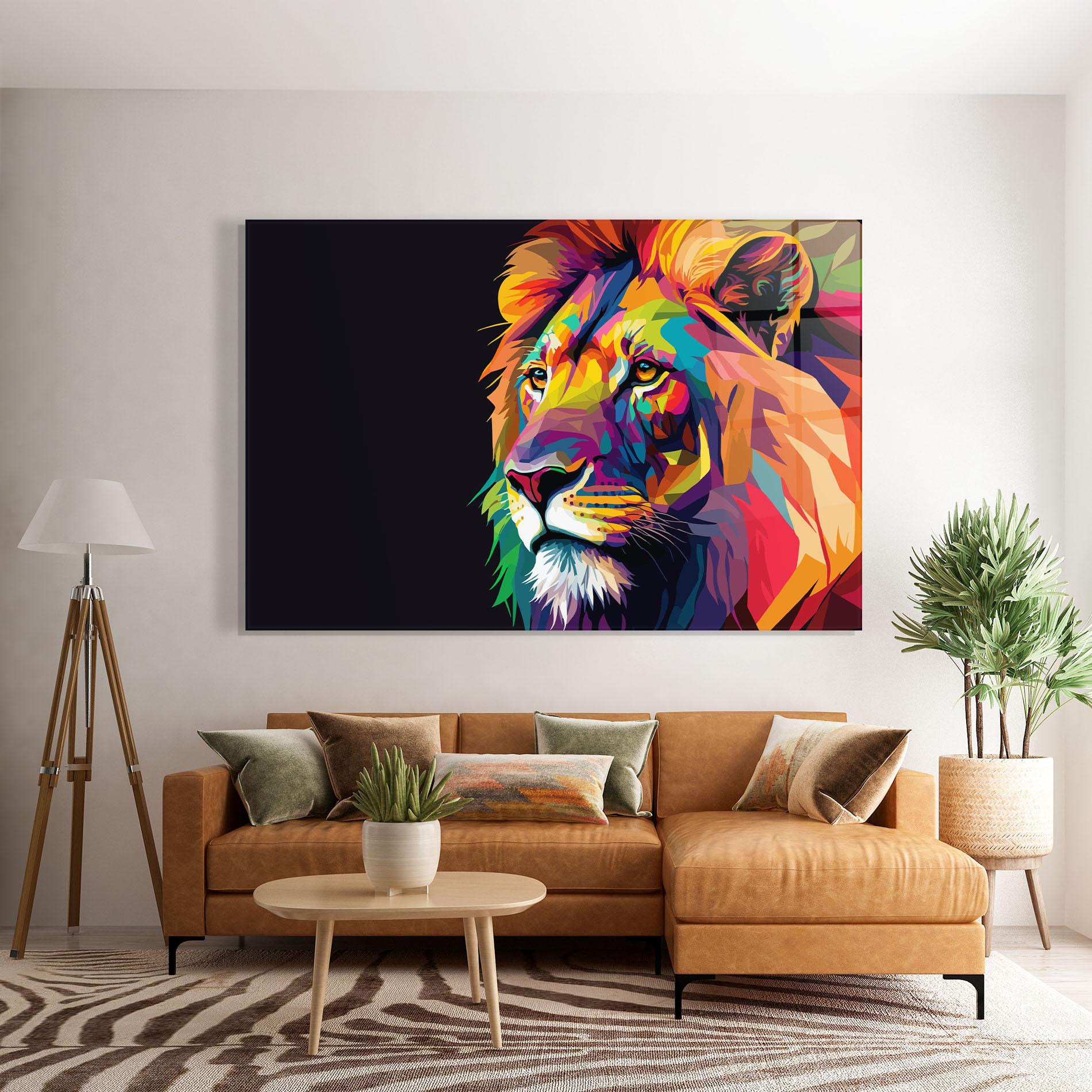 Tablou Sticla Colorful Lion mockup 7