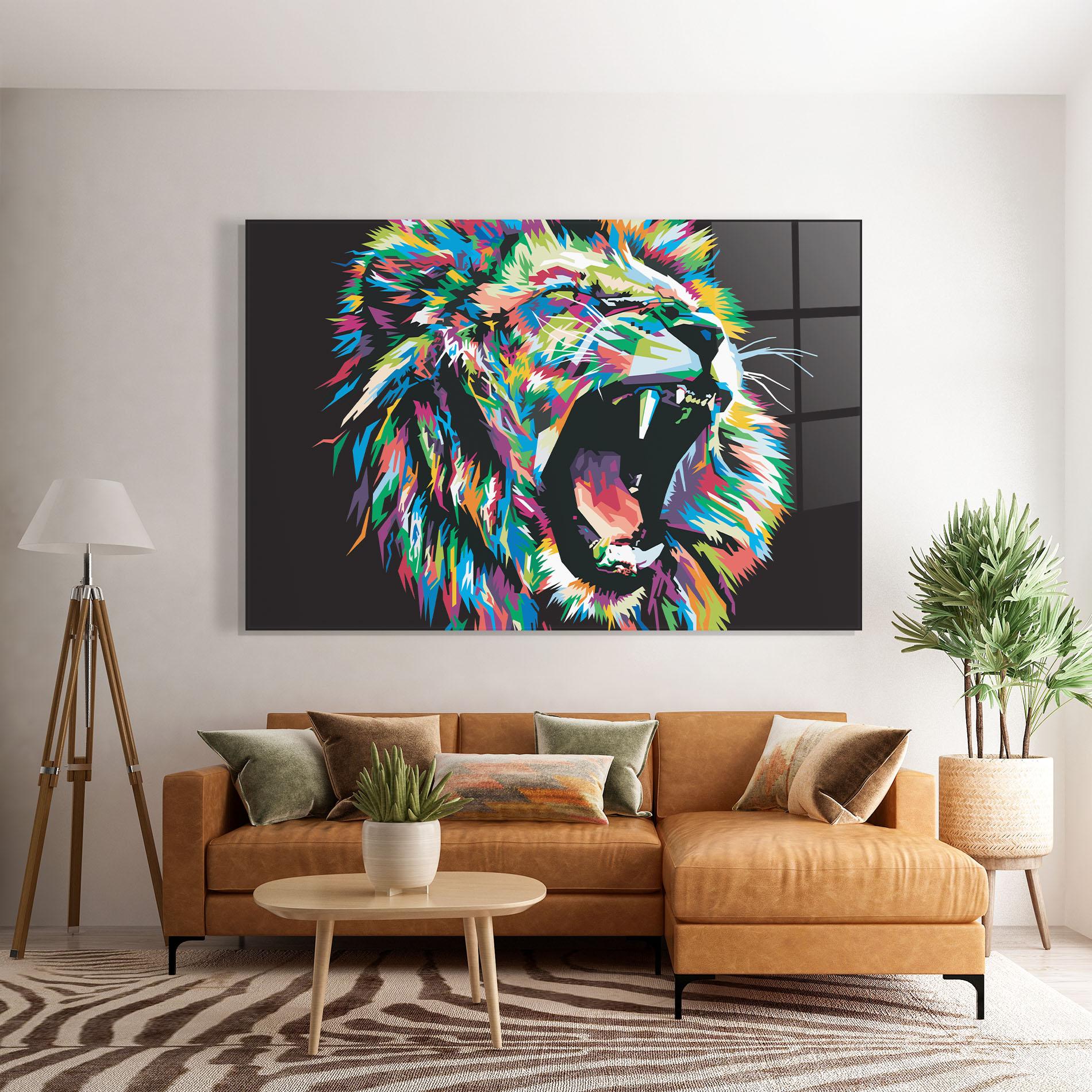 Tablou Sticla Green Blue Lion mockup 7