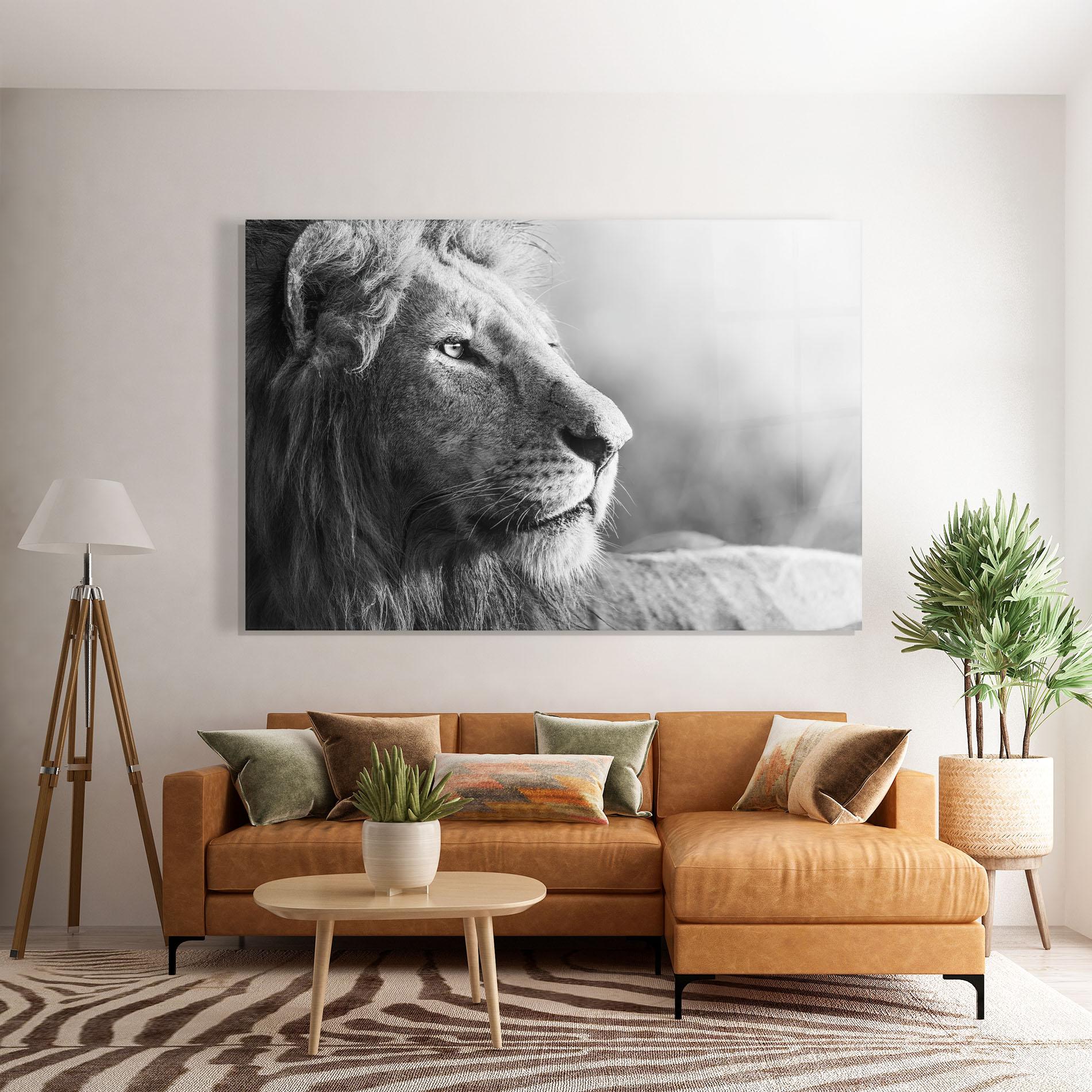 Tablou Sticla Grey Lion Head mockup 7