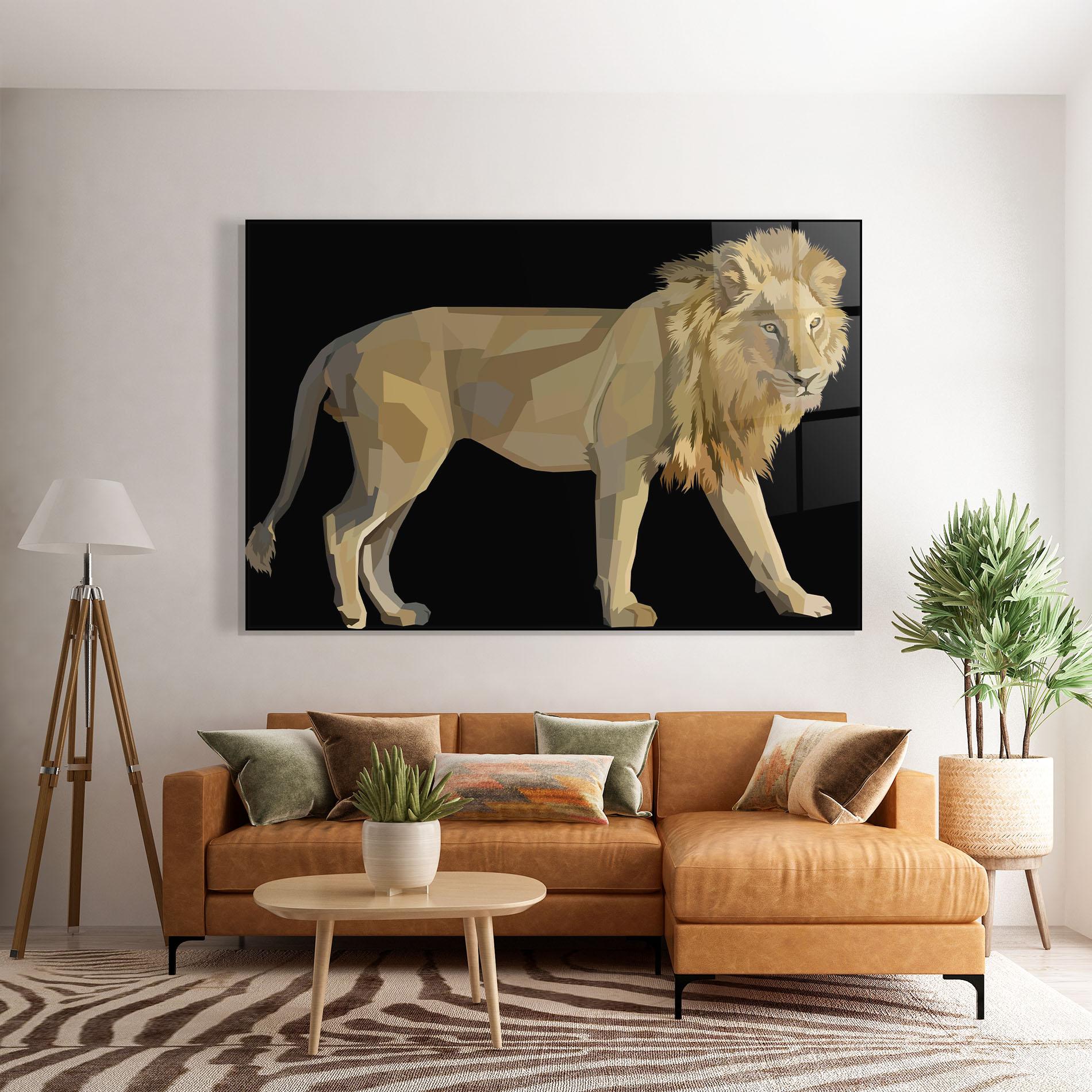 Tablou Sticla Lion Art On Black mockup 7